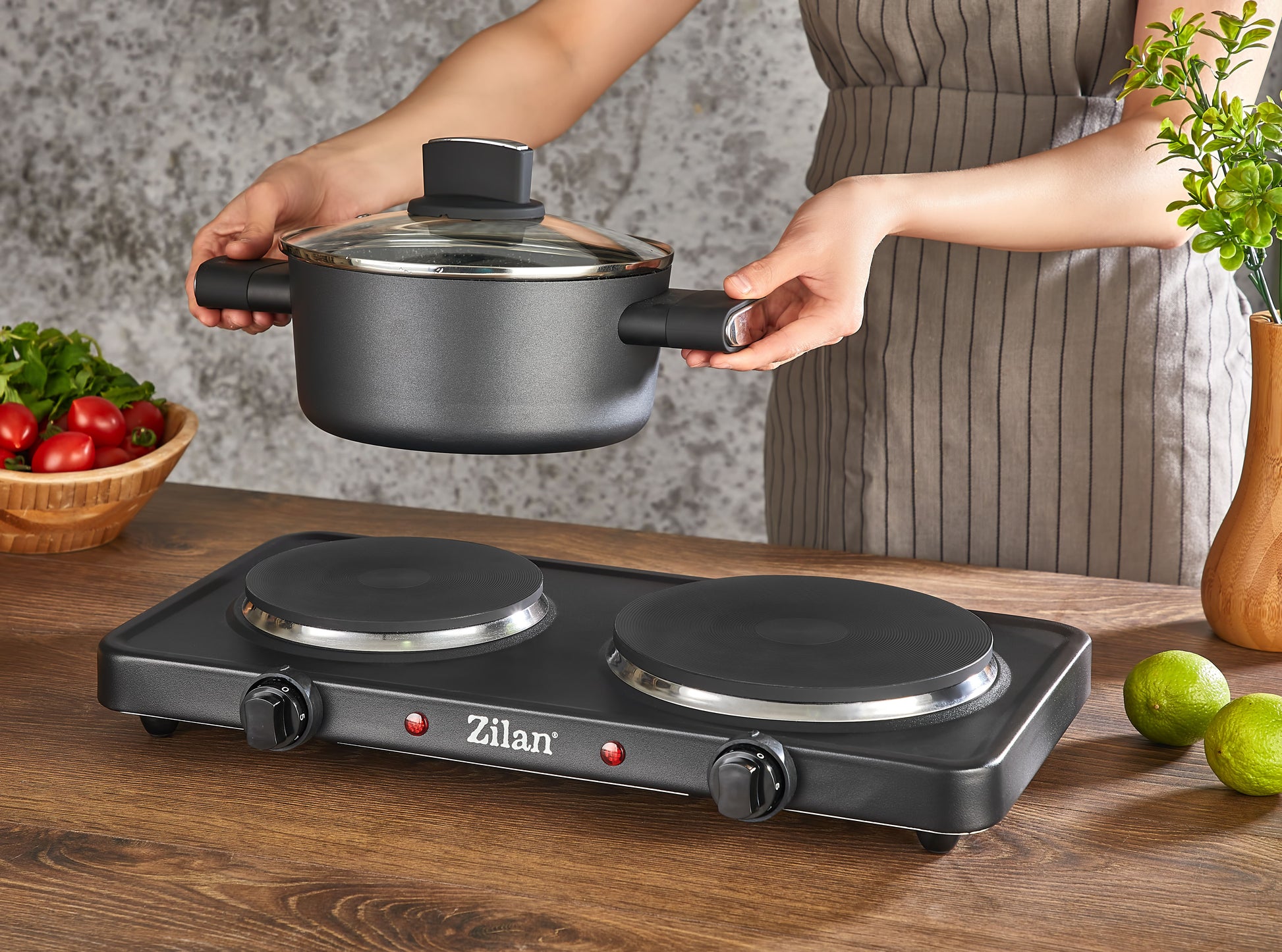 Plita electrica Dubla Zilan ZLN-2181 Negru, 2500W, termostat reglabil, protectie impotriva supraincalzirii