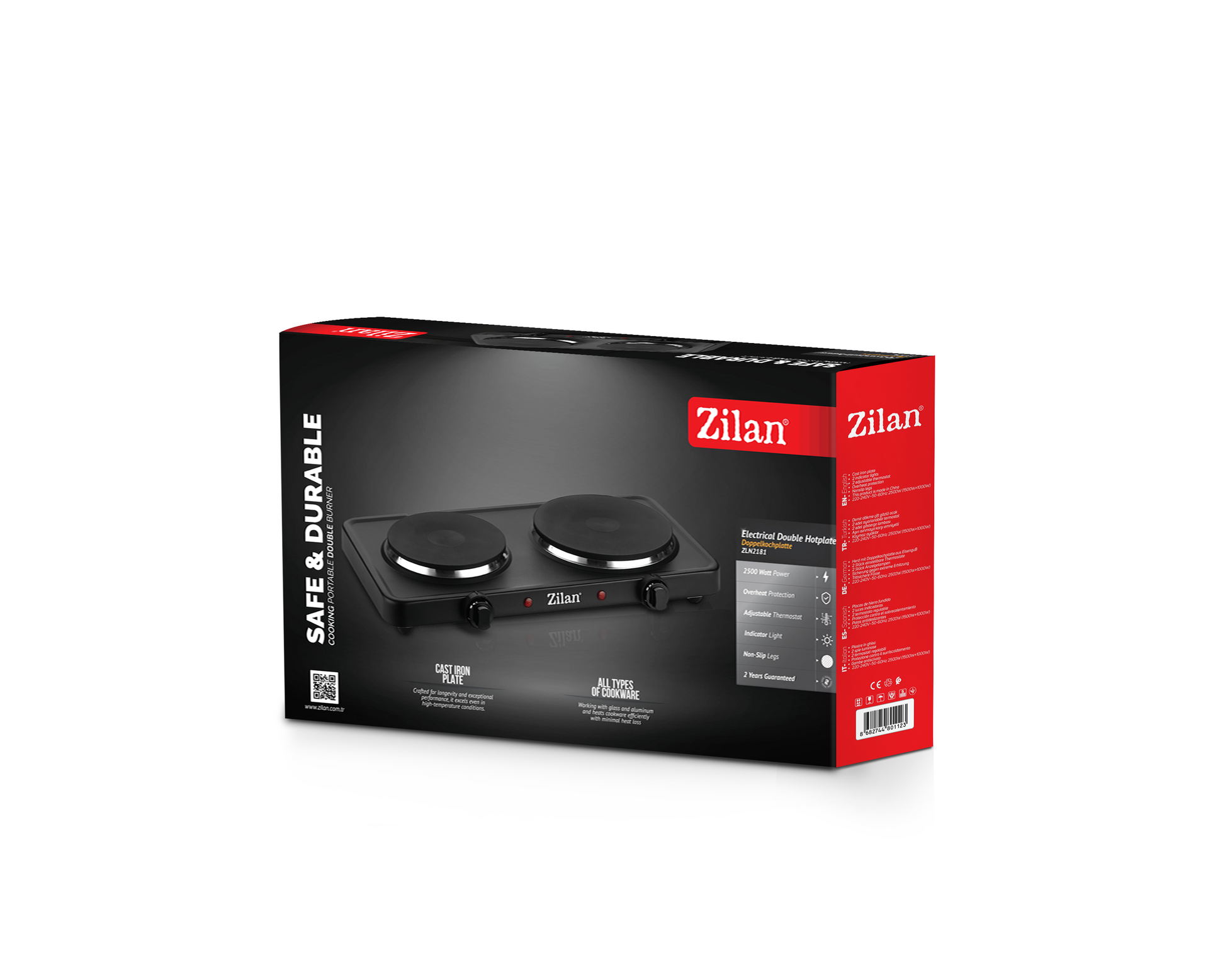 Plita electrica Dubla Zilan ZLN-2181 Negru, 2500W, termostat reglabil, protectie impotriva supraincalzirii