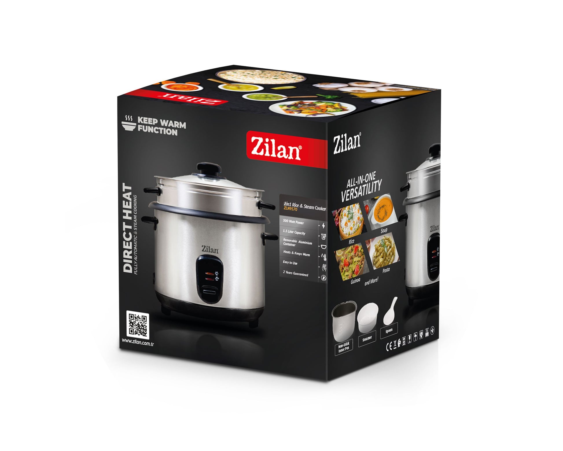 Aparat de gatit Zilan ZLN9570 2 in 1 pentru gatit orez si alimente la abur, capacitate 1.5L, 500W, sistem anti-alunecare