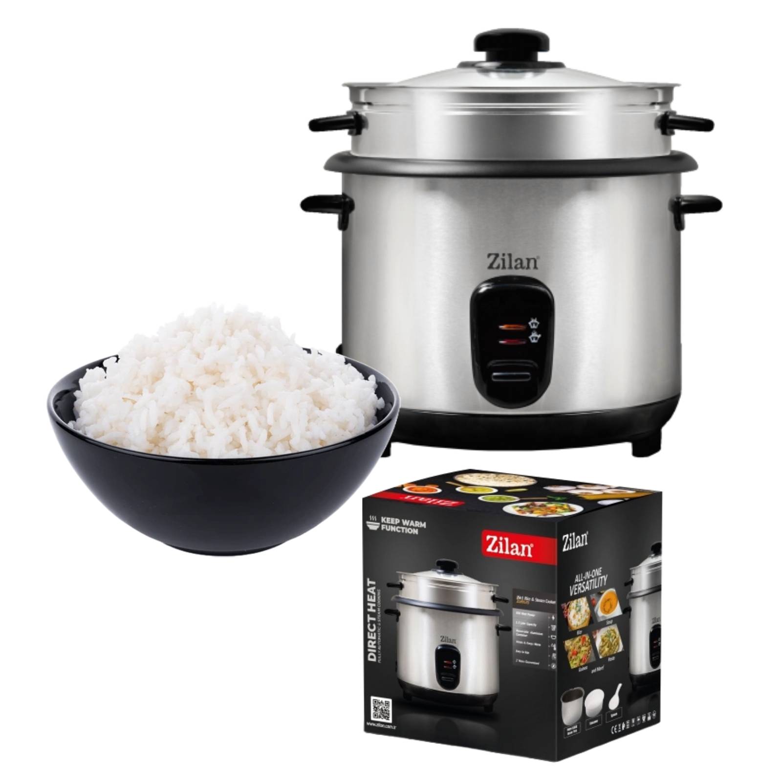 Aparat de gatit Zilan ZLN9570 2 in 1 pentru gatit orez si alimente la abur, capacitate 1.5L, 500W, sistem anti-alunecare