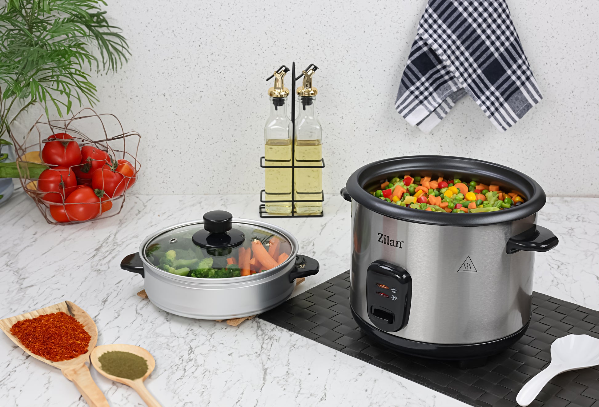 Aparat de gatit Zilan ZLN9570 2 in 1 pentru gatit orez si alimente la abur, capacitate 1.5L, 500W, sistem anti-alunecare