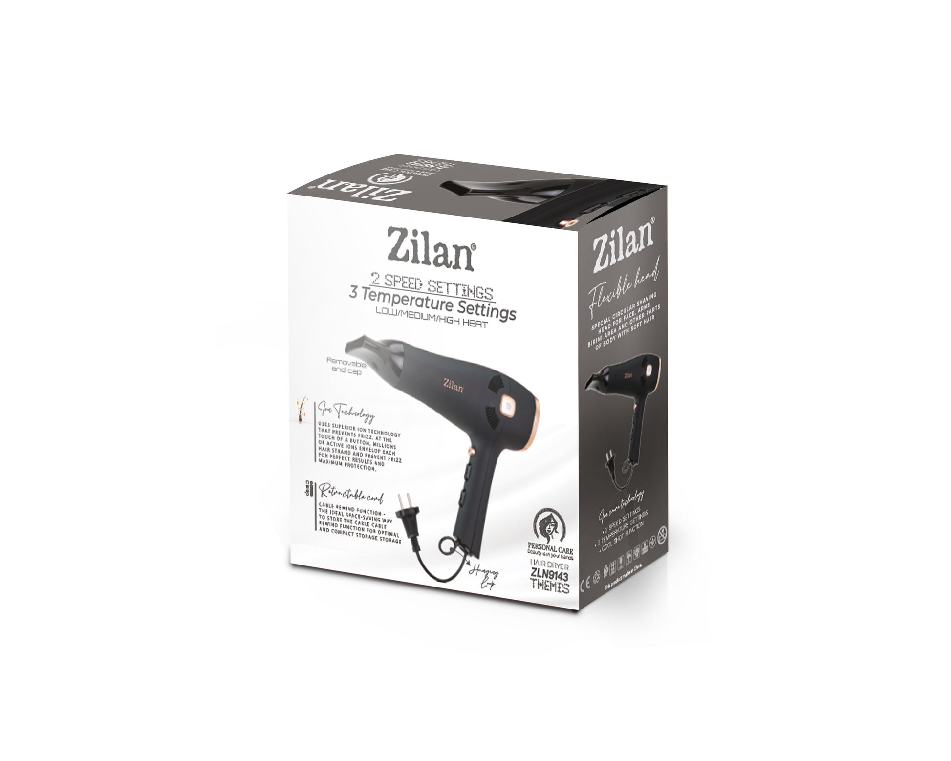 Uscator de par Zilan ZLN9143, 3 trepte de temperatura, 2 trepte de viteze, functie de ionizare