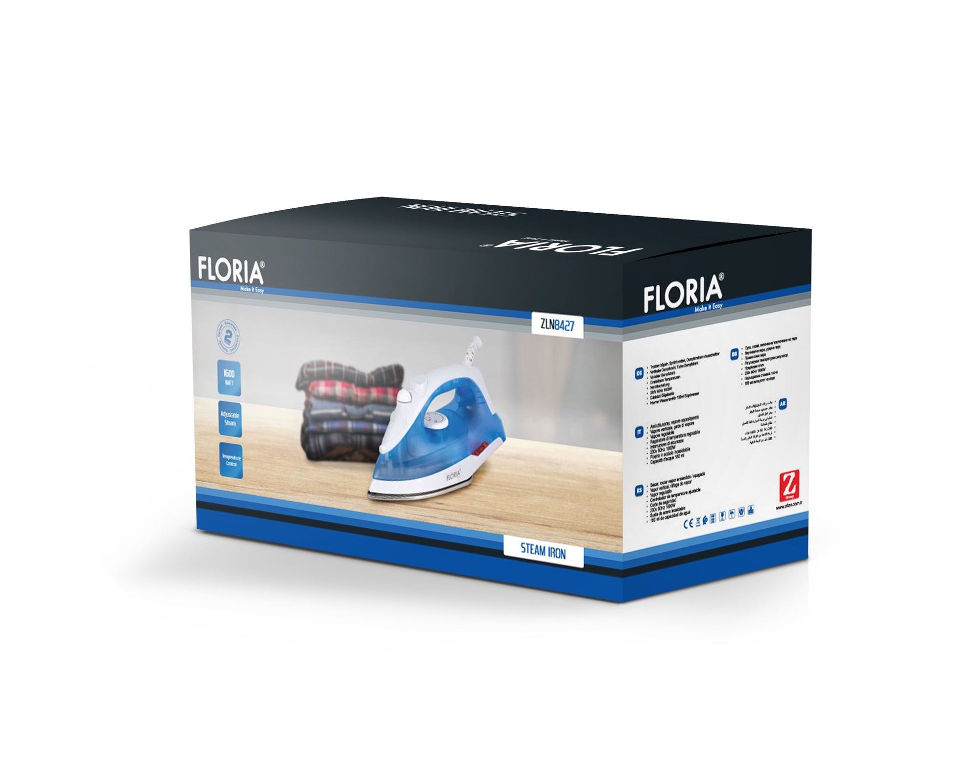 Fier de calcat Floria ZLN9686, 1600W, capacitate 180ml, temperatura reglabila, talpa din inox