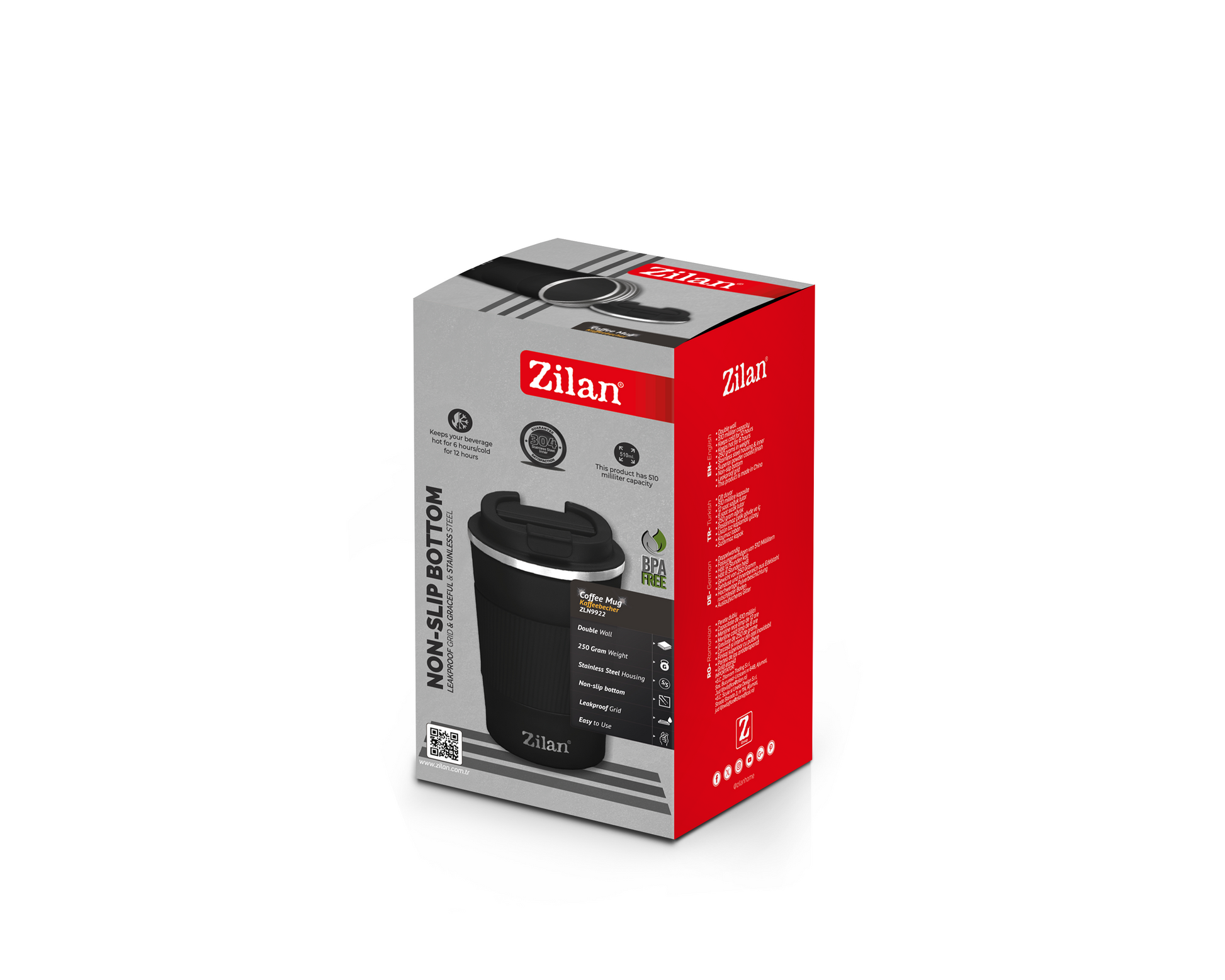 Cana de cafea Zilan ZLN9922 termos, capacitate 510ml, interior din inox, pereti dublii, negru