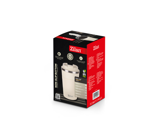 Cana de cafea Zilan ZLN9877 termos, capacitate 380ml, interior din inox, pereti dublii, crem