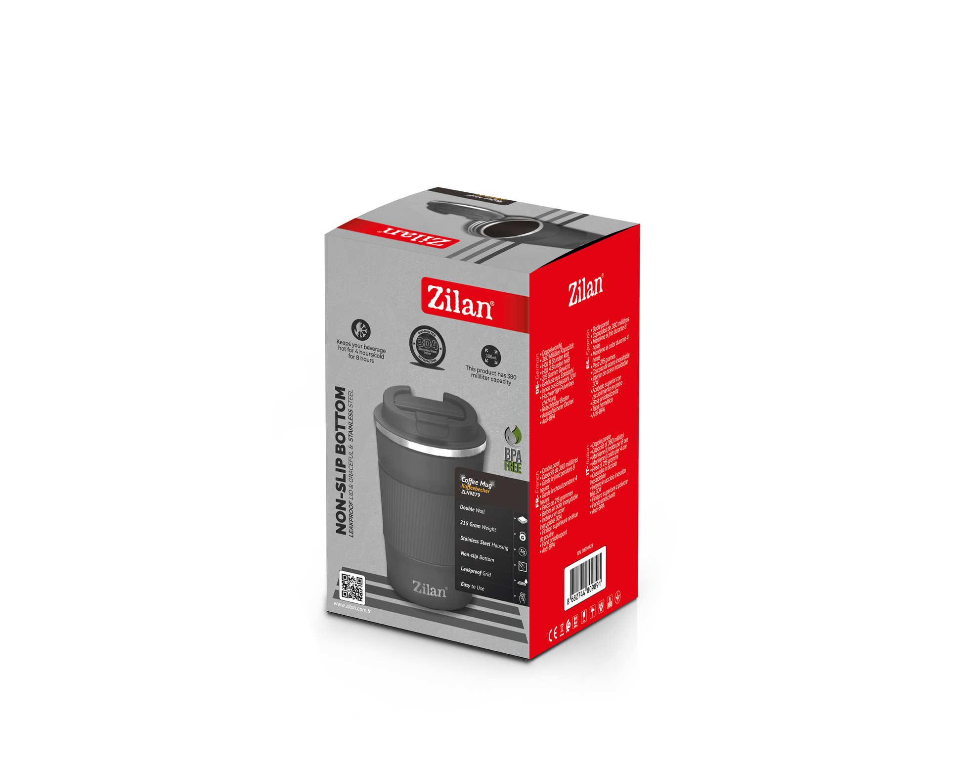 Cana de cafea Zilan ZLN9879 termos, capacitate 380ml, interior din inox, pereti dublii, gri
