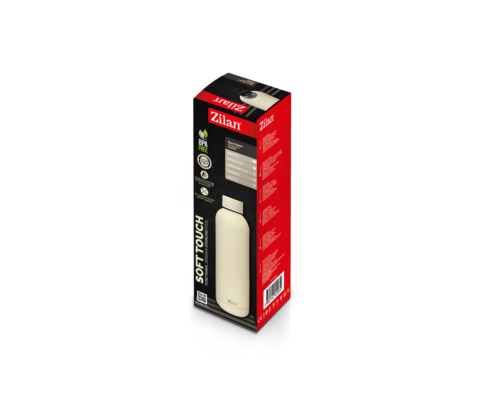 Termos Zilan ZLN9839 tip sticla sport, capacitate 500ml, interior din inox, pereti dublii, crem