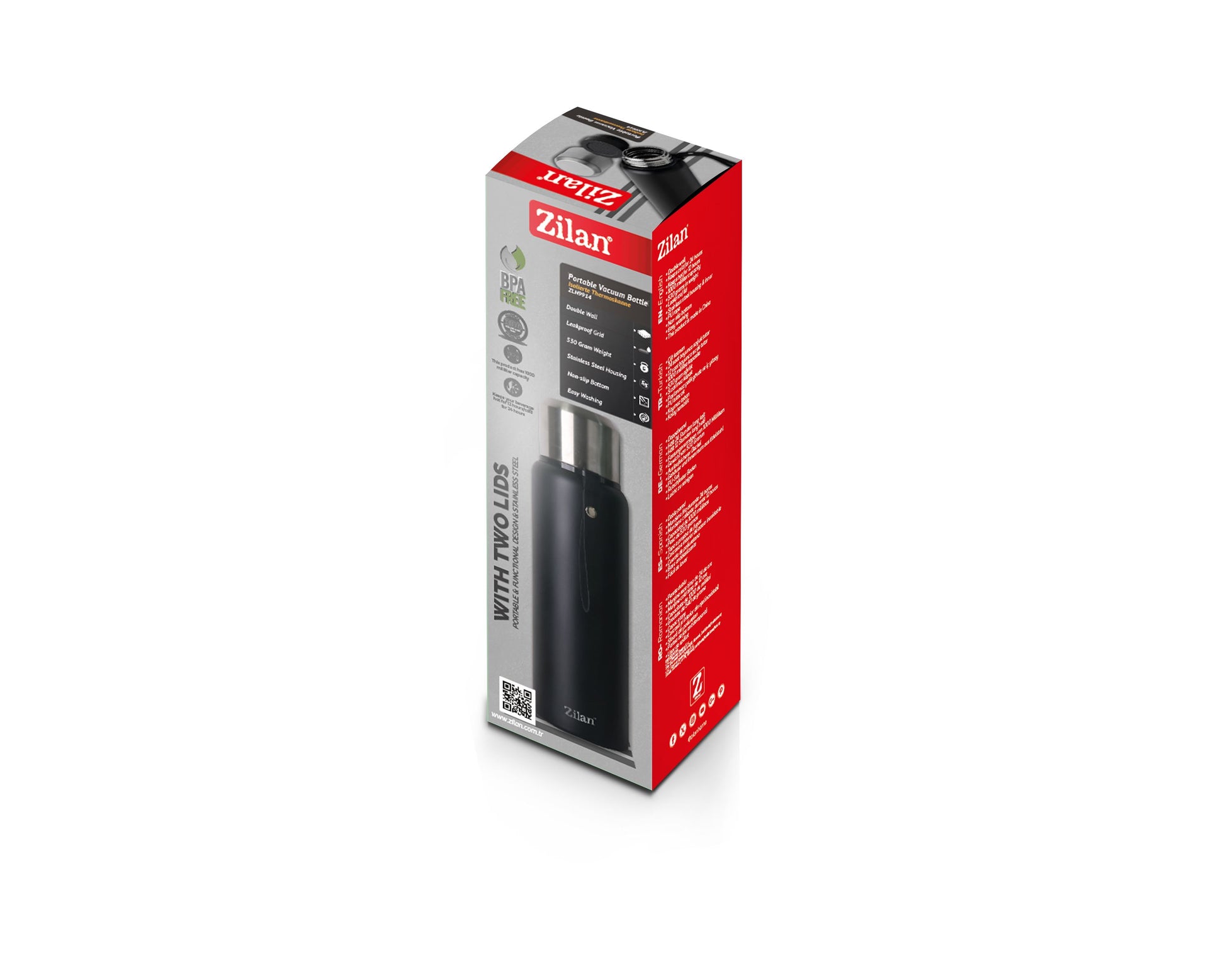 Termos portabil Zilan ZLN9914, capacitate 1L, pastreaza rece 24 ore, cald 12 ore, pereti dublii, negru
