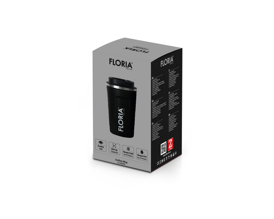 Cana de cafea Floria ZLN9969 tip termos, capacitate 380ml, interior din inox, pereti dublii, negru