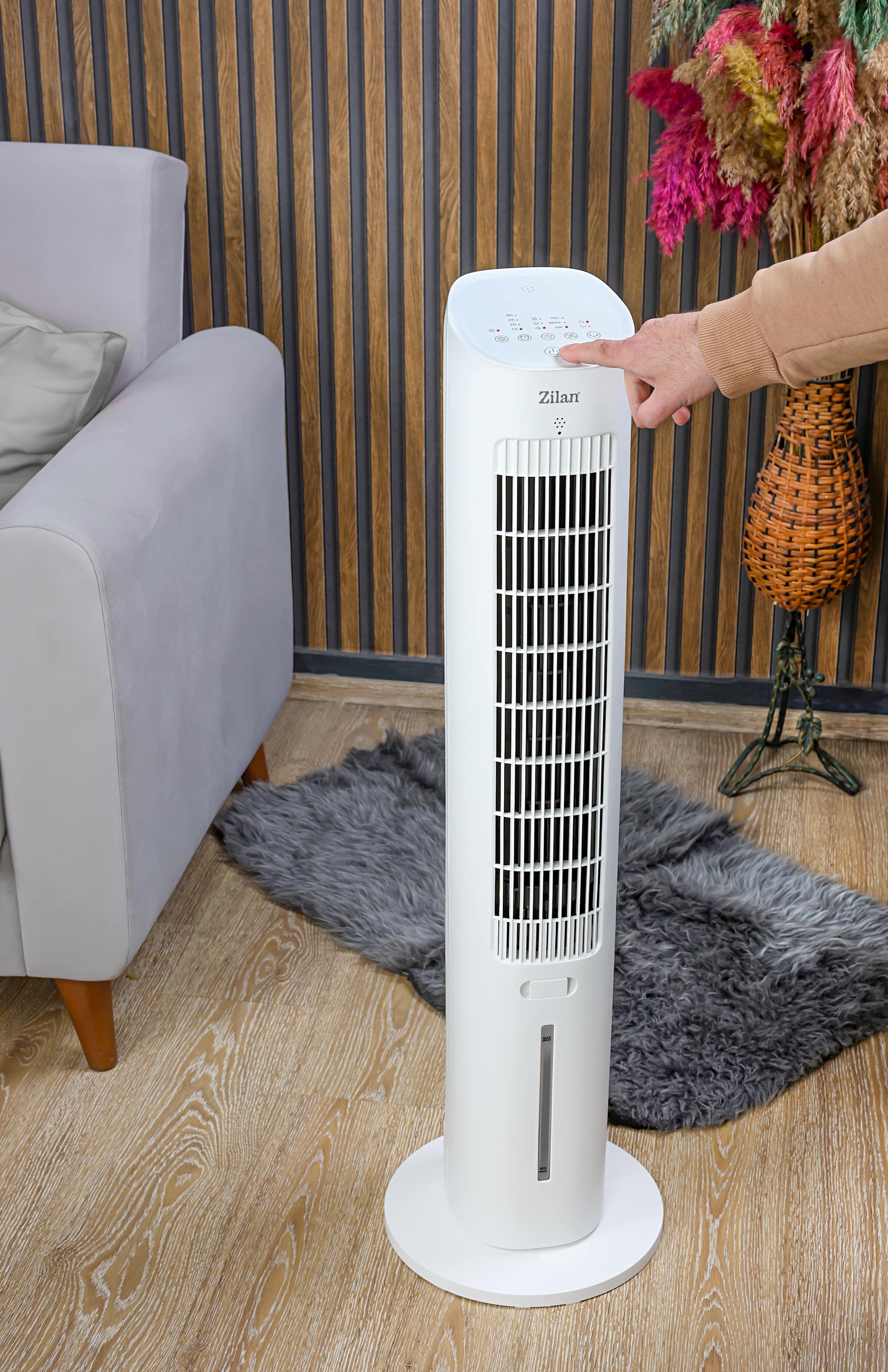 Ventilator Zilan ZLN1030 tip turn, capacitate 3L apa, control prin Touch, 3 trepte de viteza, Timer 12h
