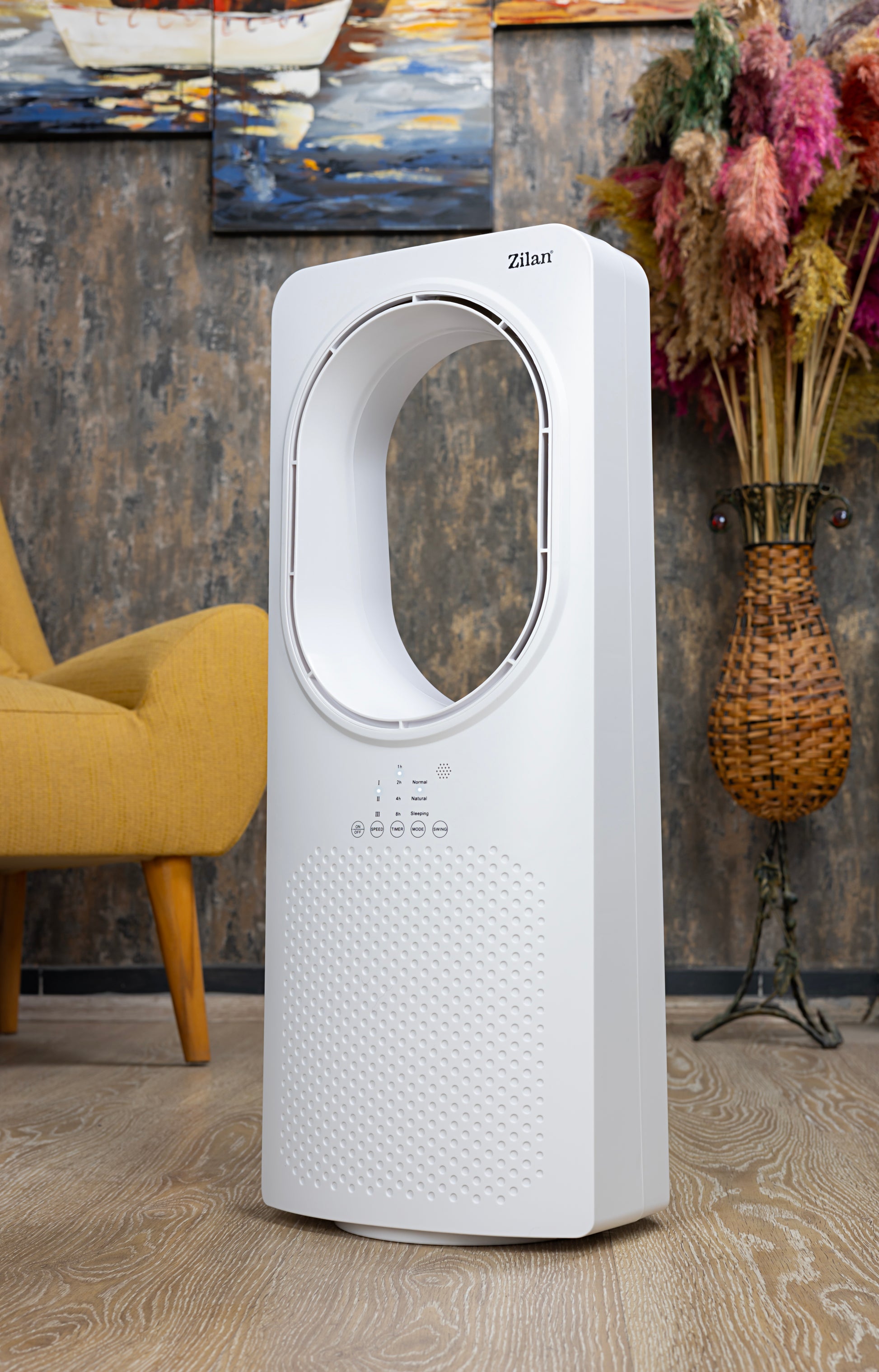 Ventilator fara palete Zilan ZLN1078, 50W, Timer, 3 trepte de viteza, 3 moduri presetate