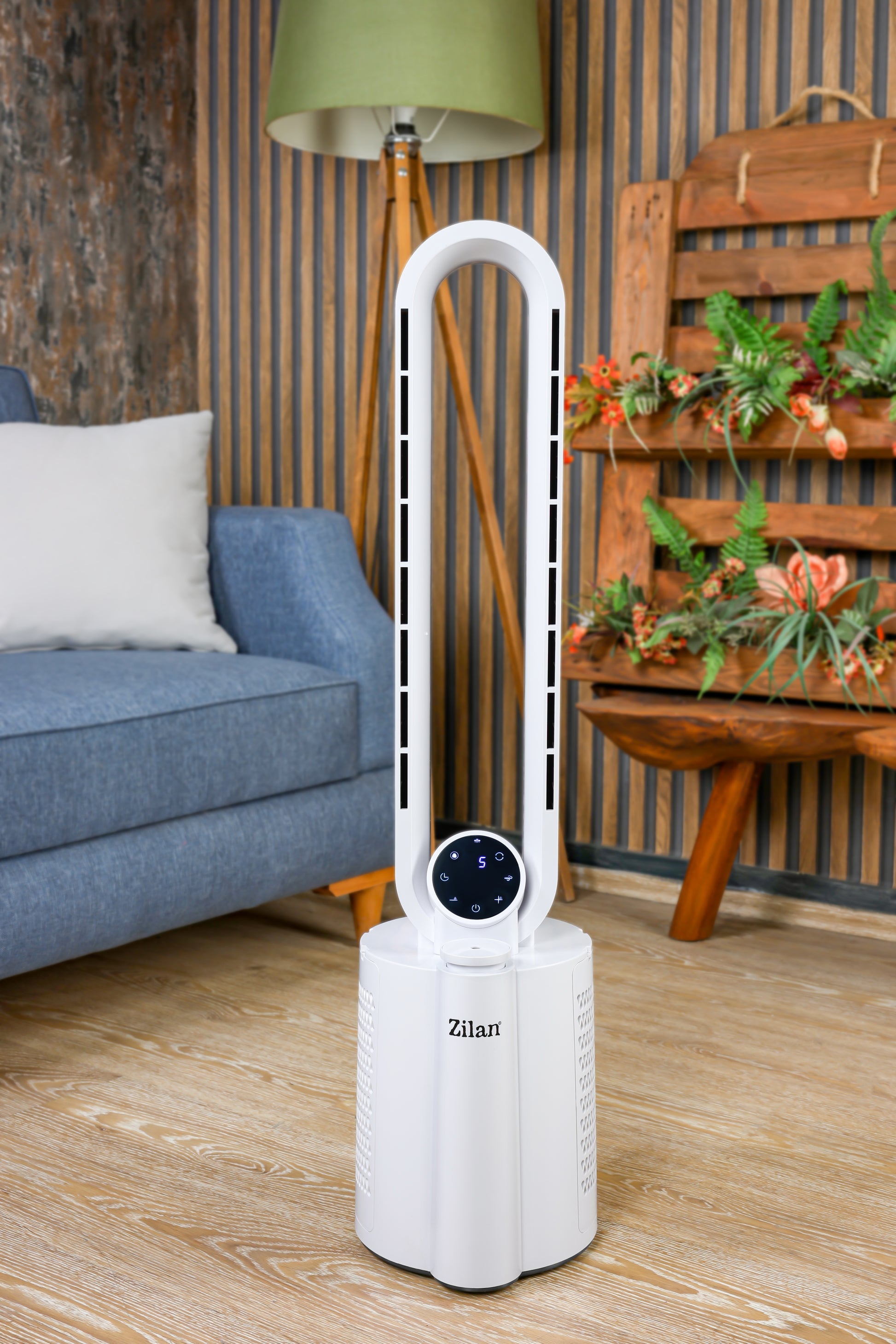Ventilator turn Zilan ZLN1117 fara palete, Functie umidificare, Timer, Oscilatie, 3 trepte de viteza, 3 moduri presetate, 40 W