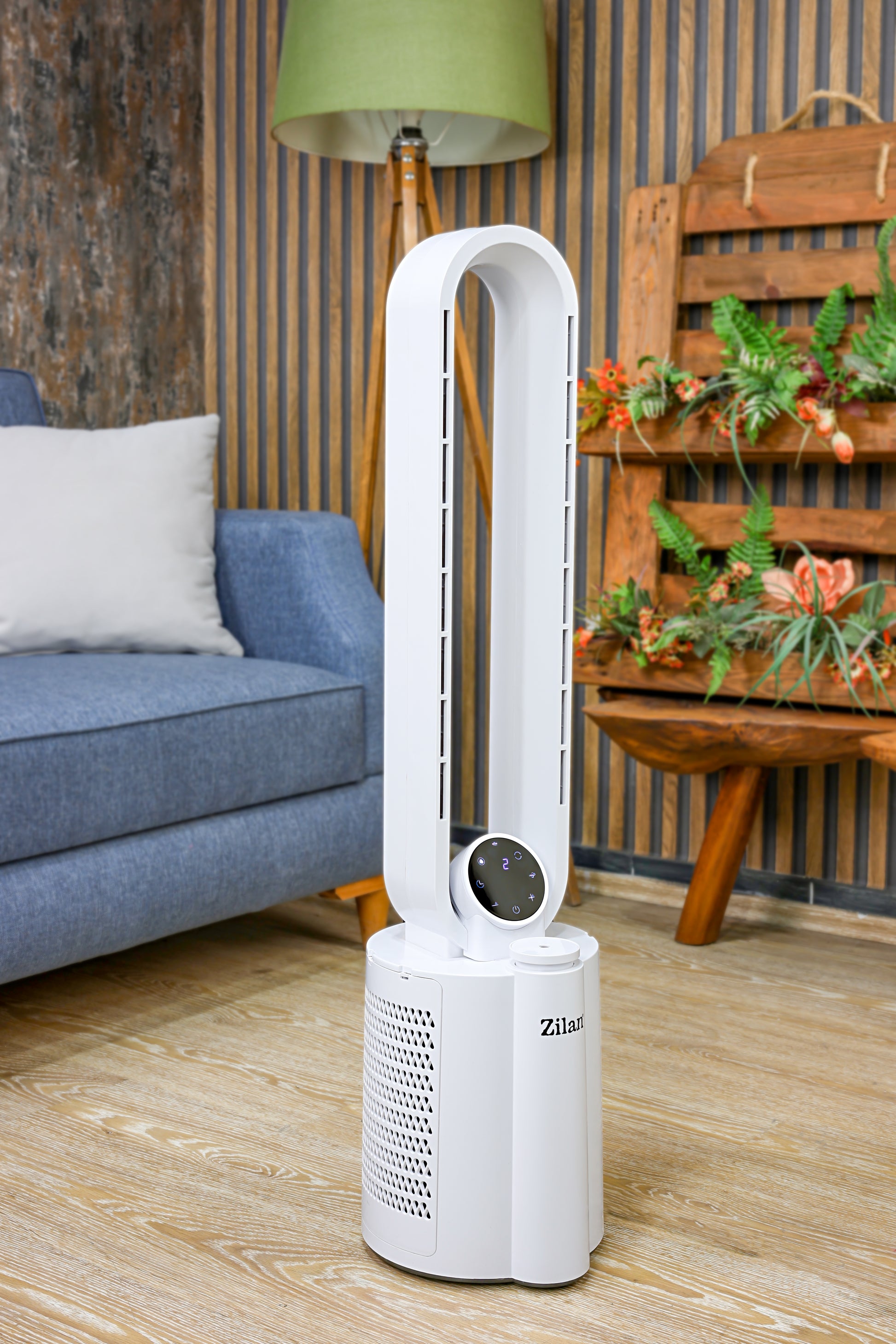 Ventilator turn Zilan ZLN1117 fara palete, Functie umidificare, Timer, Oscilatie, 3 trepte de viteza, 3 moduri presetate, 40 W