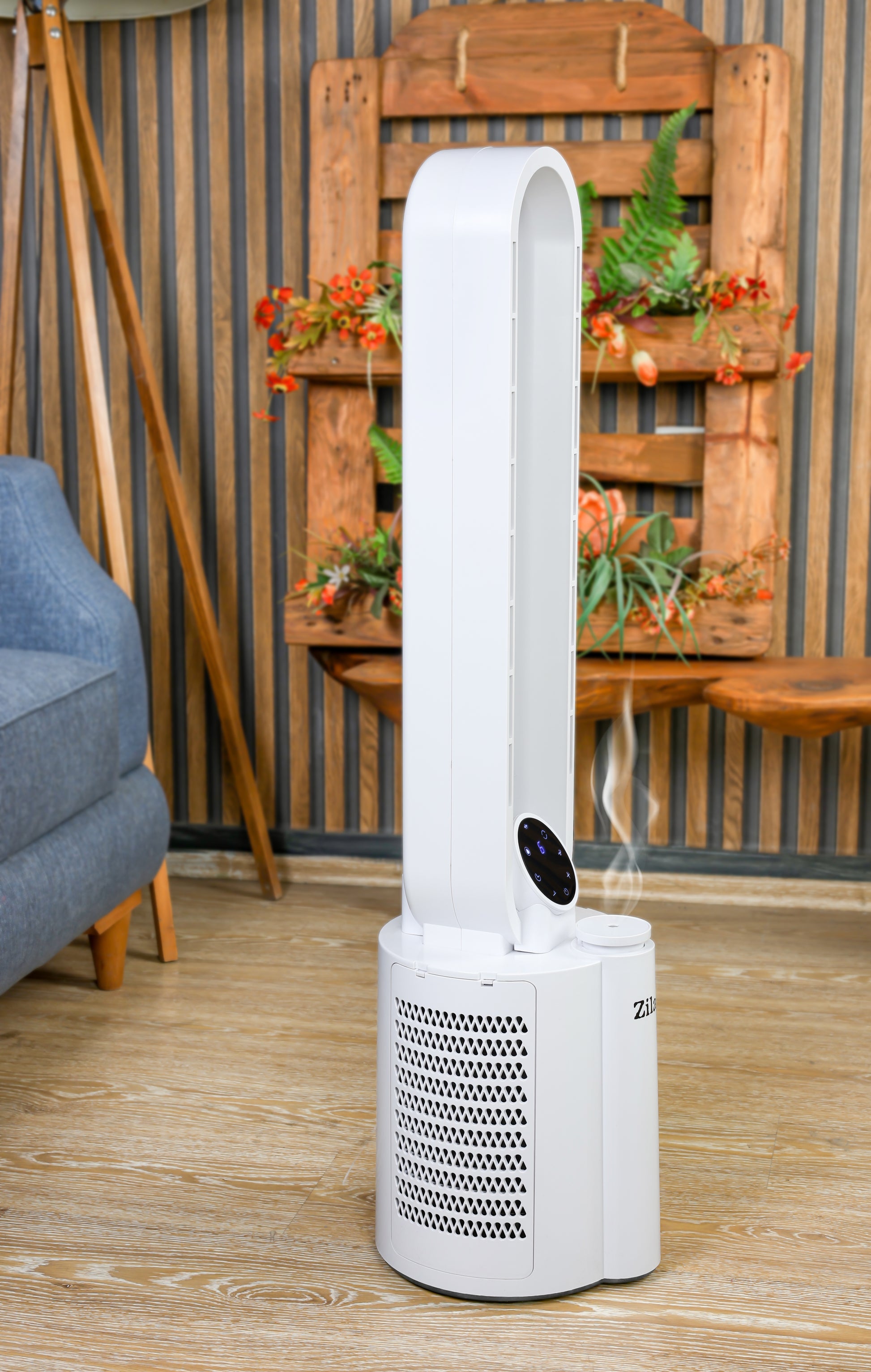 Ventilator turn Zilan ZLN1117 fara palete, Functie umidificare, Timer, Oscilatie, 3 trepte de viteza, 3 moduri presetate, 40 W