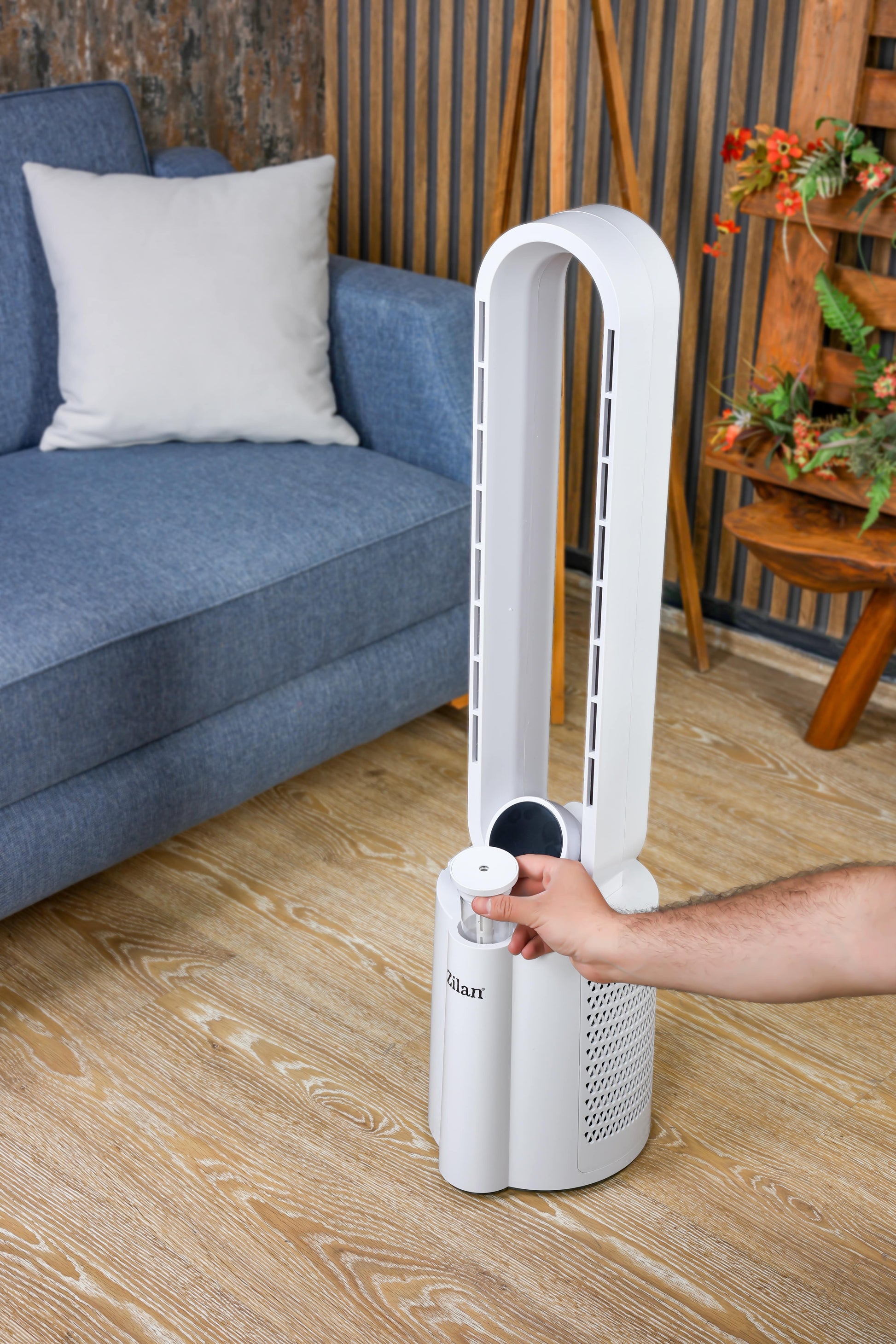 Ventilator turn Zilan ZLN1117 fara palete, Functie umidificare, Timer, Oscilatie, 3 trepte de viteza, 3 moduri presetate, 40 W