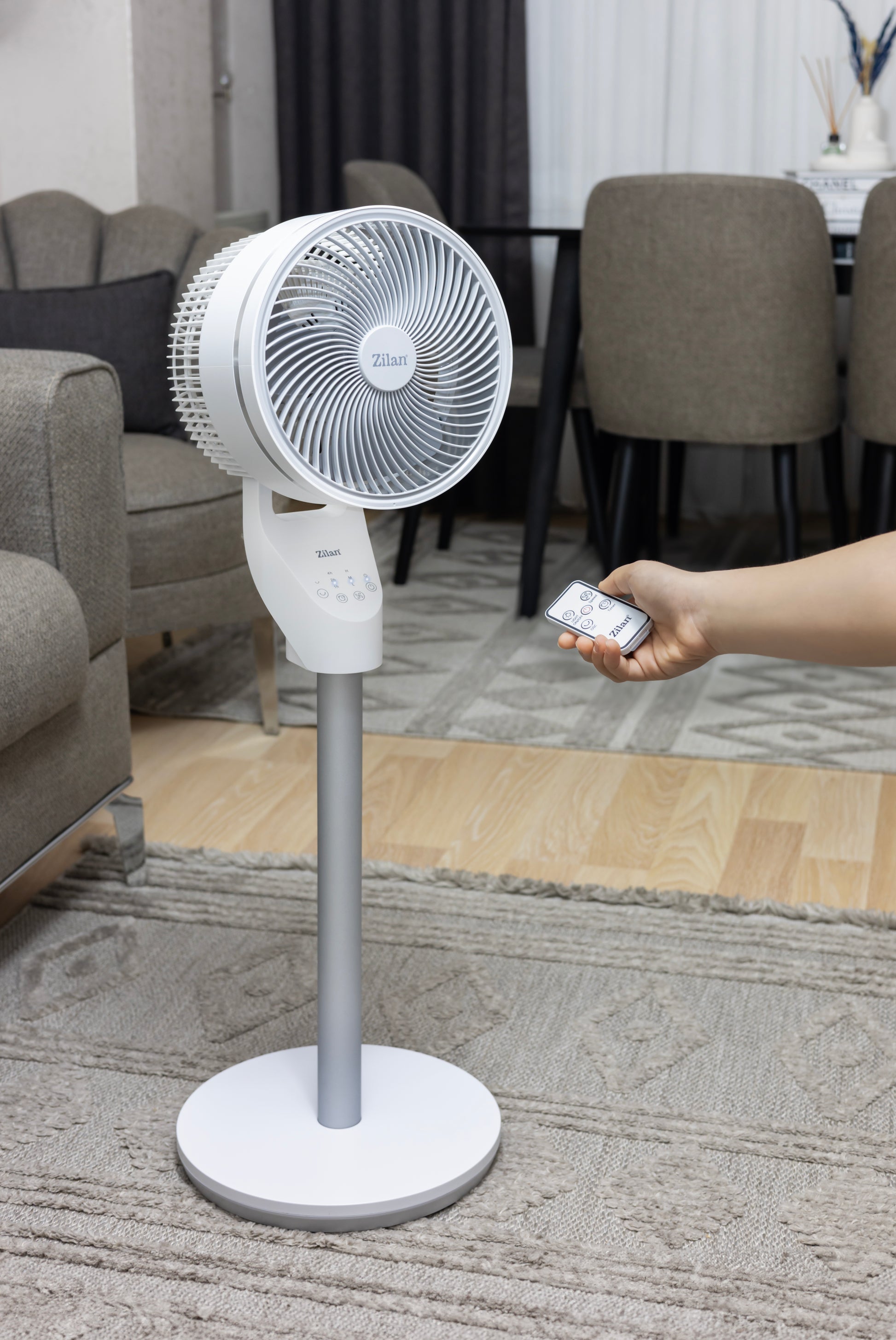 Circulator de aer Zilan ZLN1016, 3 trepte de viteza, 3 moduri presetate, motor AC, Oscilatie, Timer, 60W