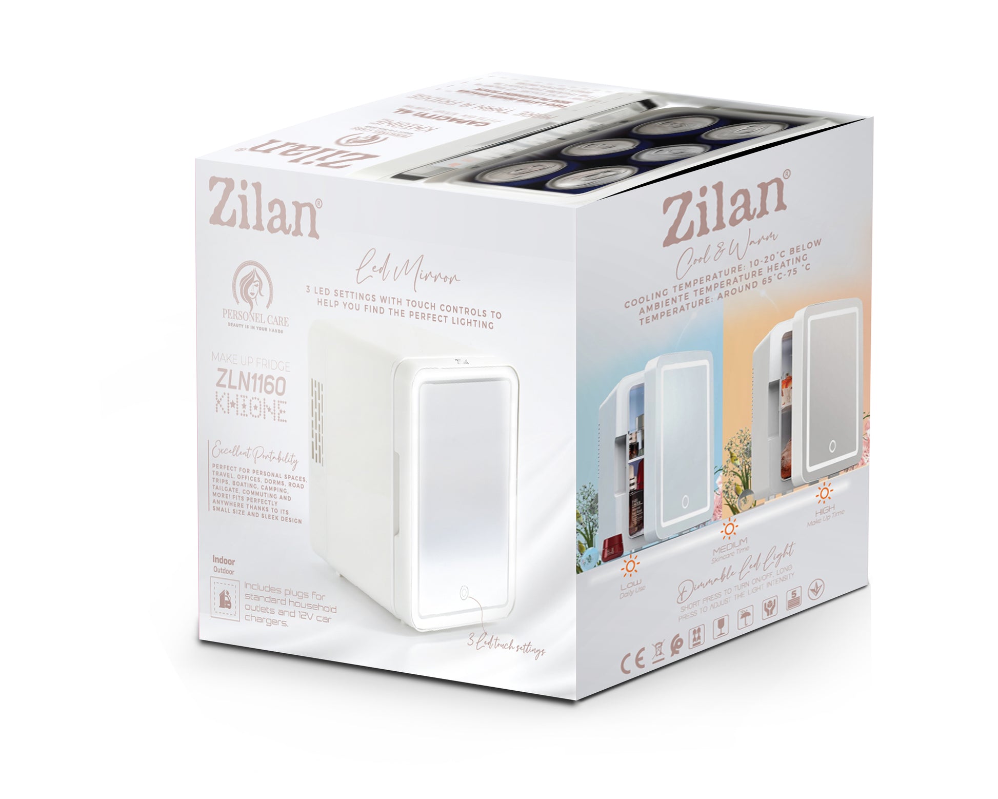 Mini Frigider Zilan ZLN1160 pentru Make Up, capacitate 4L, 36W, Oglinda cu LED, Functie de incalzire si racire