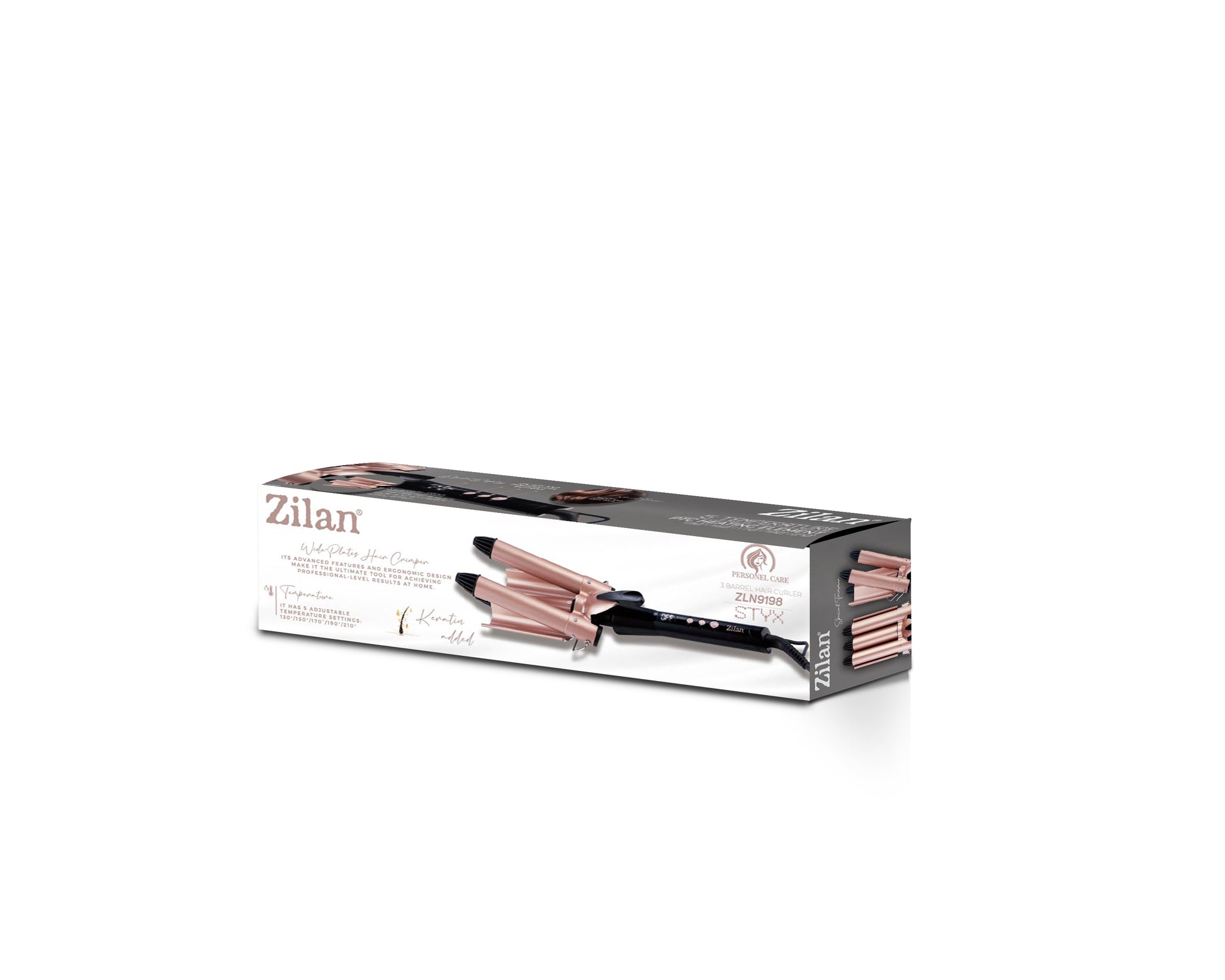 Ondulator de par Zilan ZLN9198 cu 3 elementi, 5 trepte de temperatura, Display LED, 128W