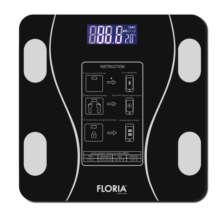 Cantar corporal Zilan ZLN8962 din sticla securizata, capacitate 3-180kg, Aplicatie OKOK, Display LCD