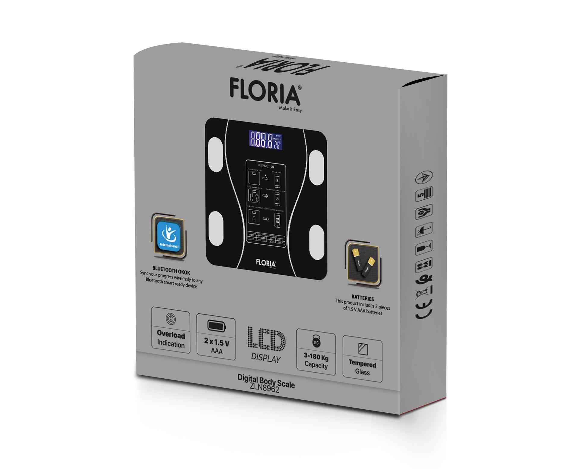 Cantar corporal Zilan ZLN8962 din sticla securizata, capacitate 3-180kg, Aplicatie OKOK, Display LCD