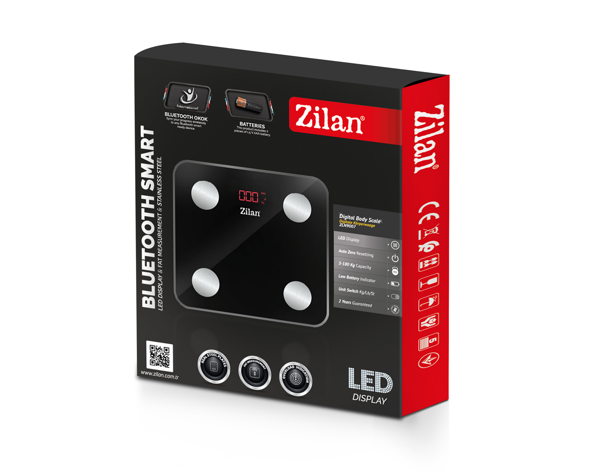 Cantar corporal Zilan ZLN9007 din sticla securizata, capacitate 3-180kg, Aplicatie OKOK, Display LED