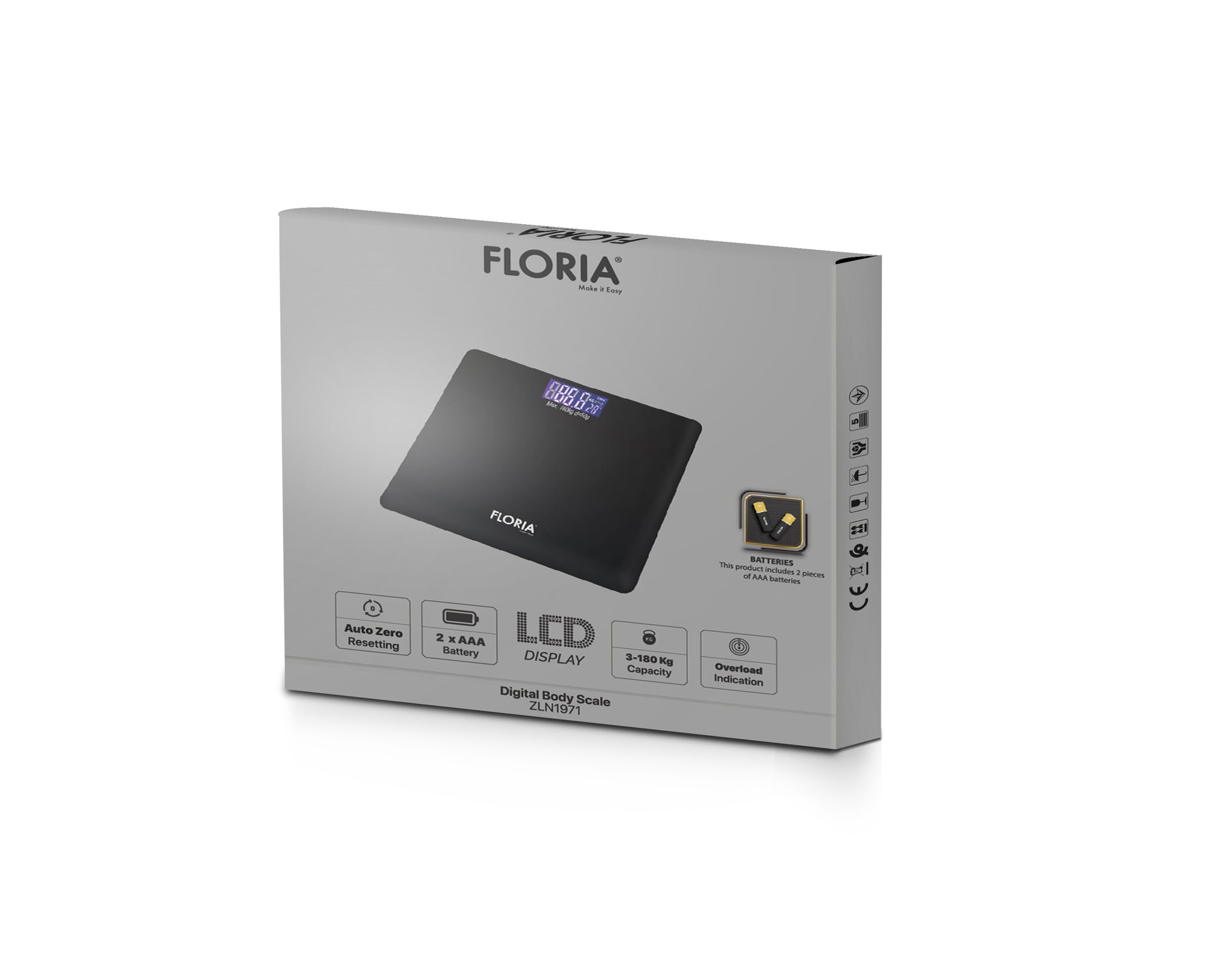 Cantar corporal Floria ZLN1971 din sticla securizata, capacitate 3-180kg, Display LCD