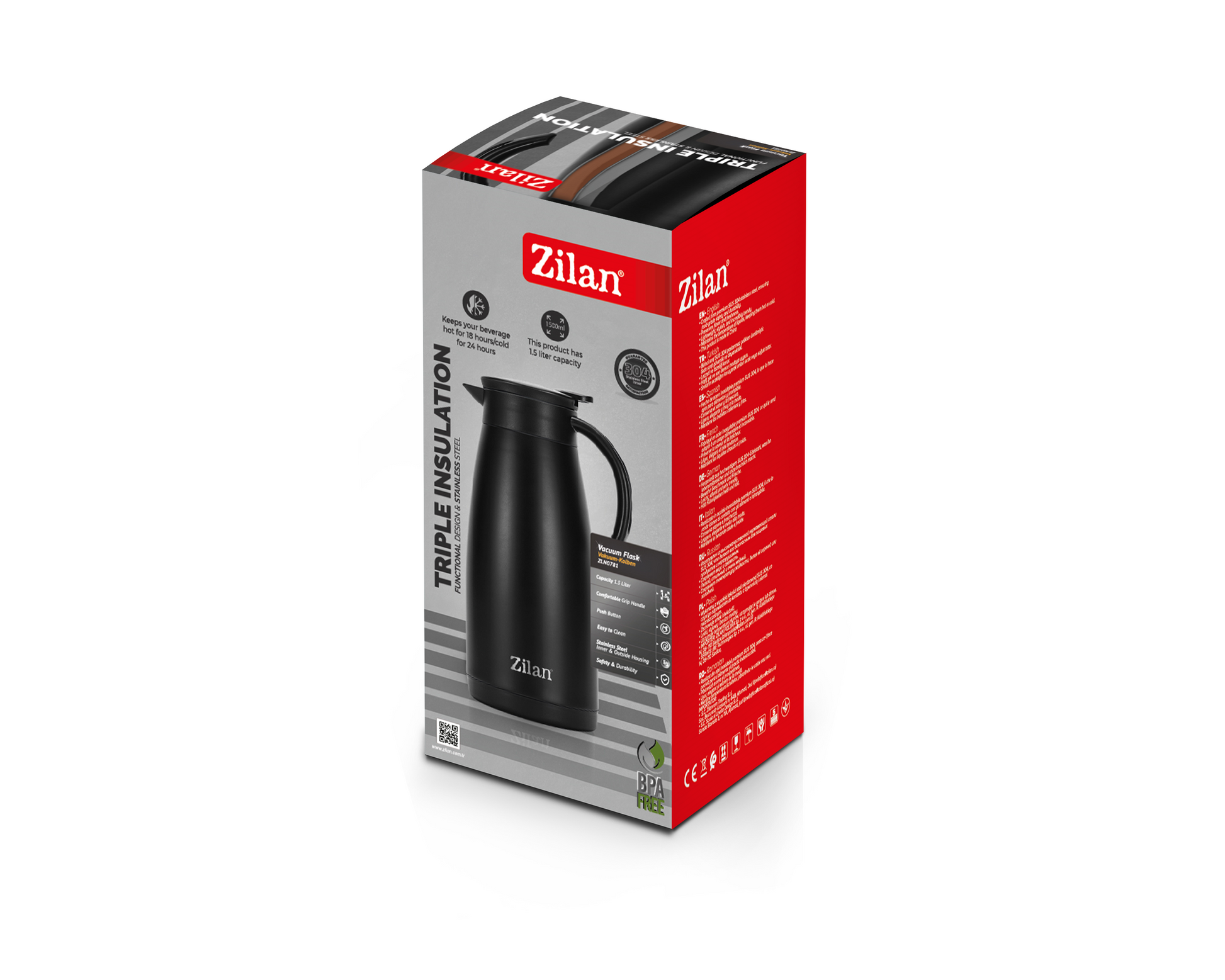 Termos Zilan ZLN0781 din inox, capacitate 1.5L, metine rece pana la 24 ore si cald pana la 18 ore
