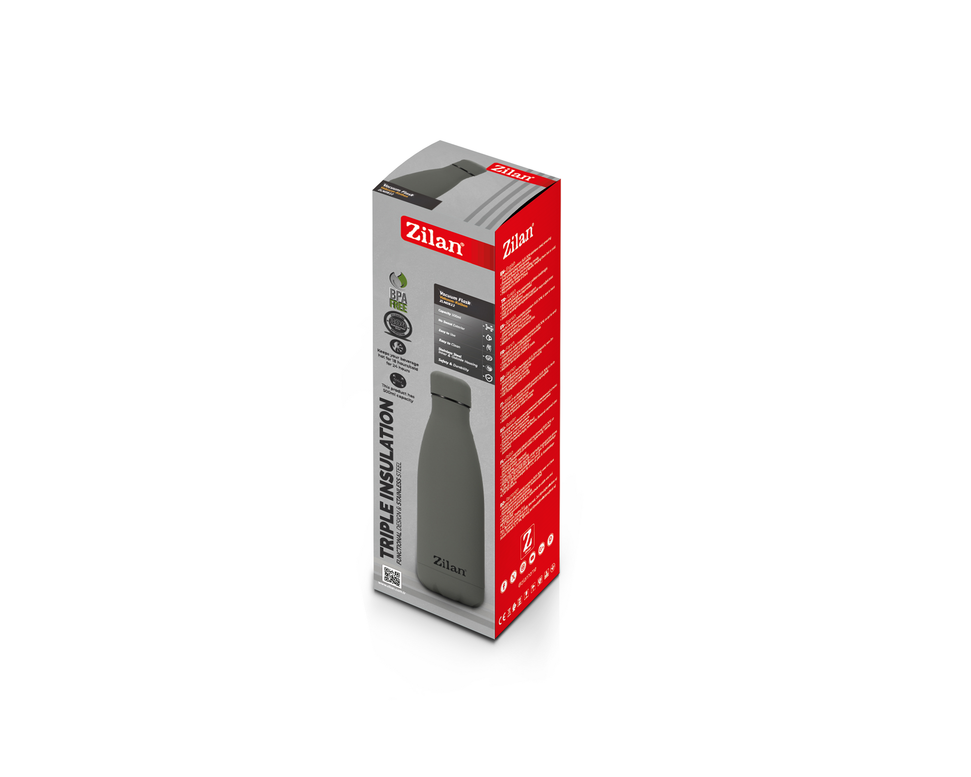 Sticla Termos Zilan ZLN0822 din inox, capacitate 500ml, metine rece pana la 24 ore si cald pana la 18 ore