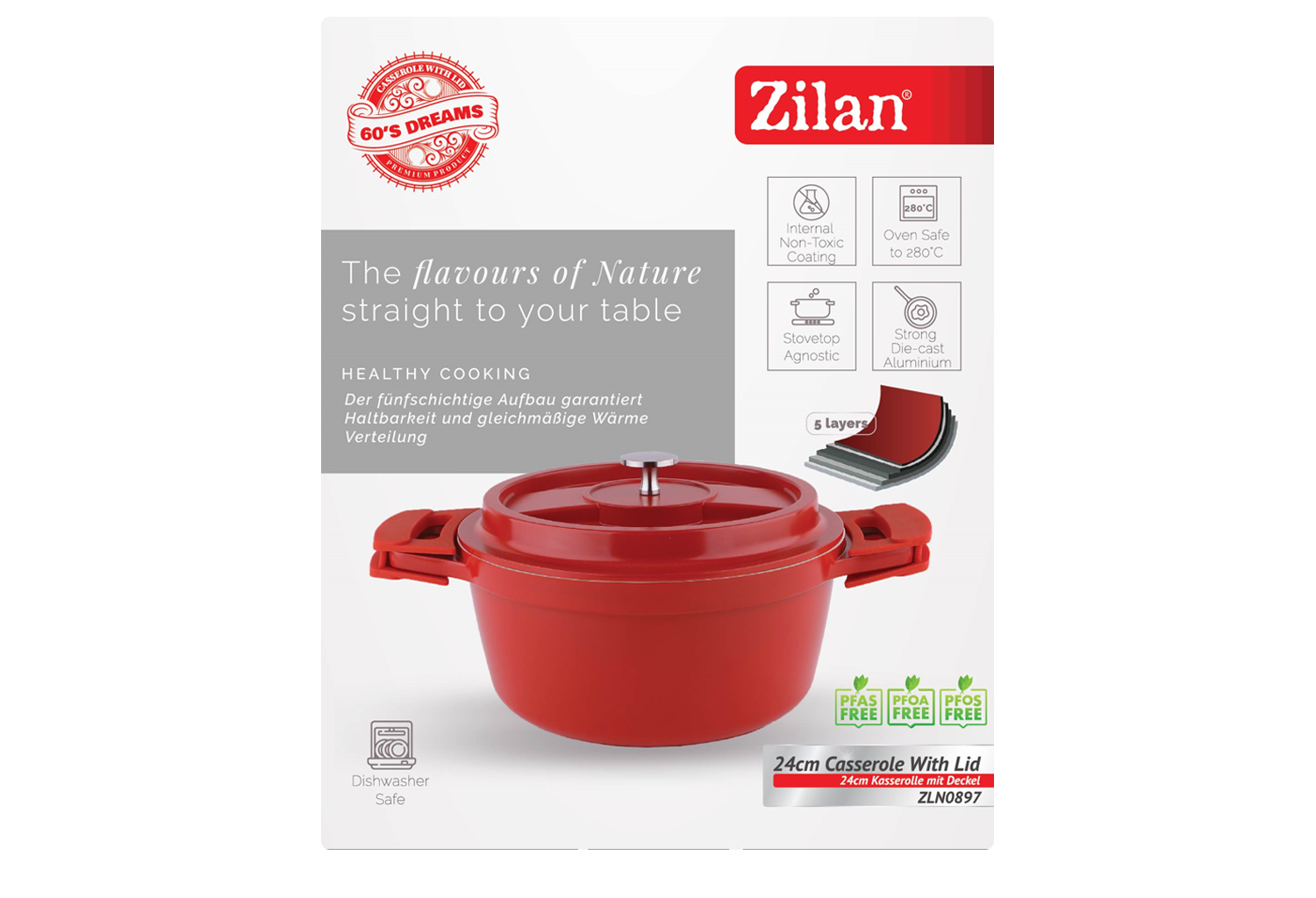 Oala RETRO Zilan ZLN0897 din 5 straturi de material, 24 cm diametru, Capacitate 4L