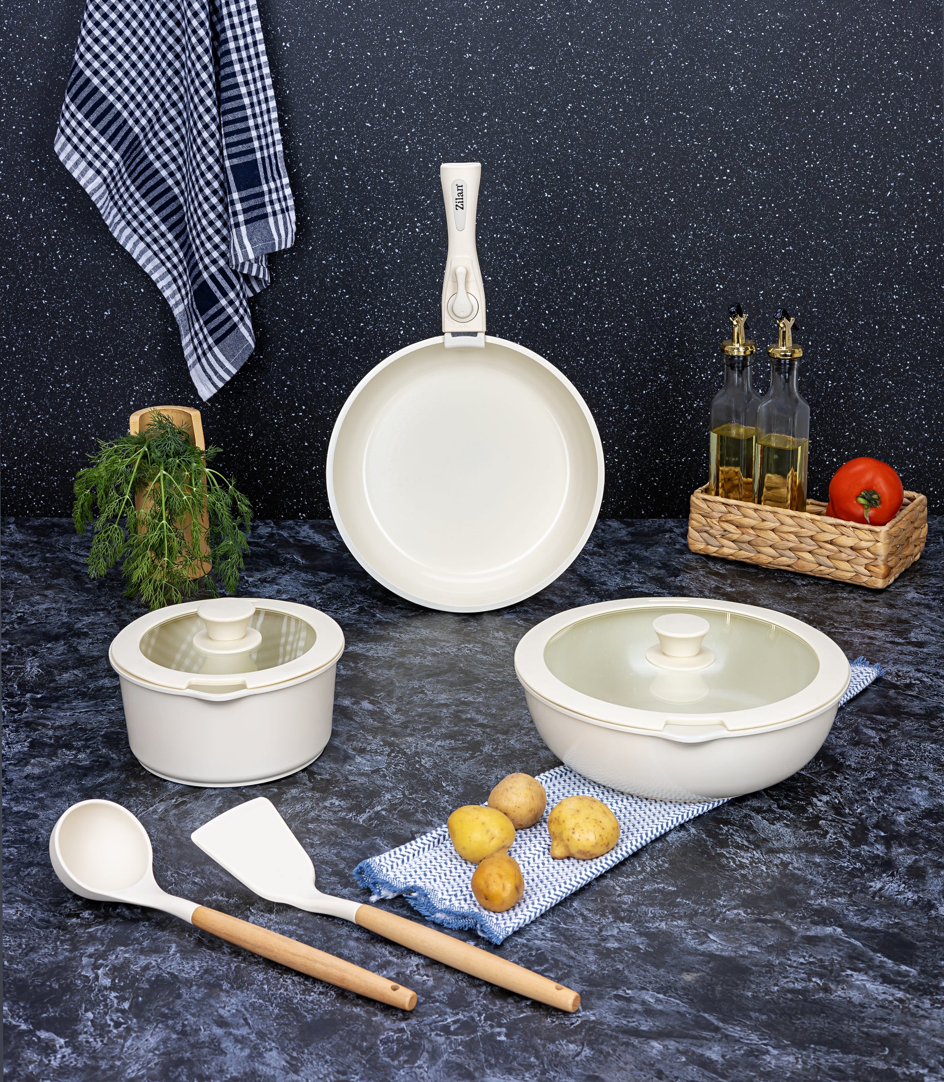 Set vase de gatit Zilan ZLN0965 din 8 piese, 5 straturi de material, compatibil cuptor