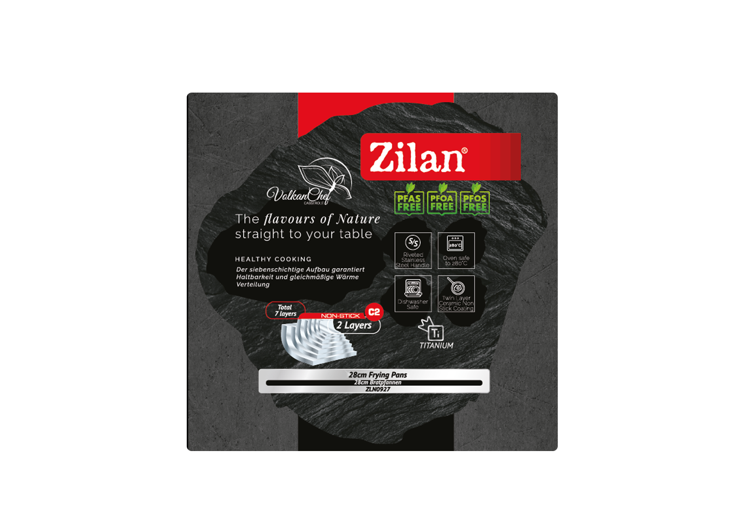 Tigaie Zilan ZLN0927, Diametru 28 cm, 7 straturi de material, Compatibil cuptor pana la 280°C, Compatibil masina de spalat vase