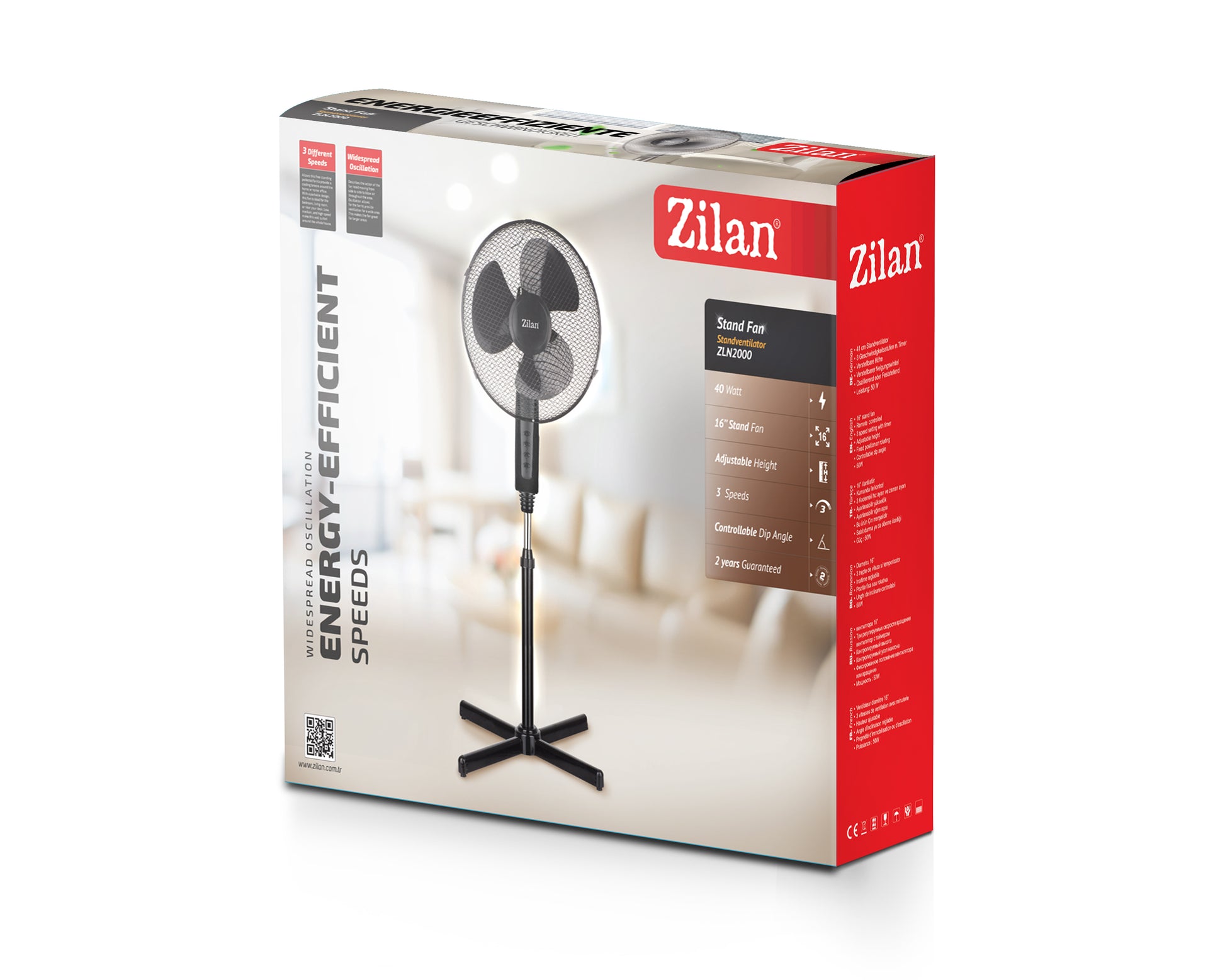 Ventilator cu picior Zilan ZLN2000, Inaltime reglabila, 40W, 3 trepte de viteza