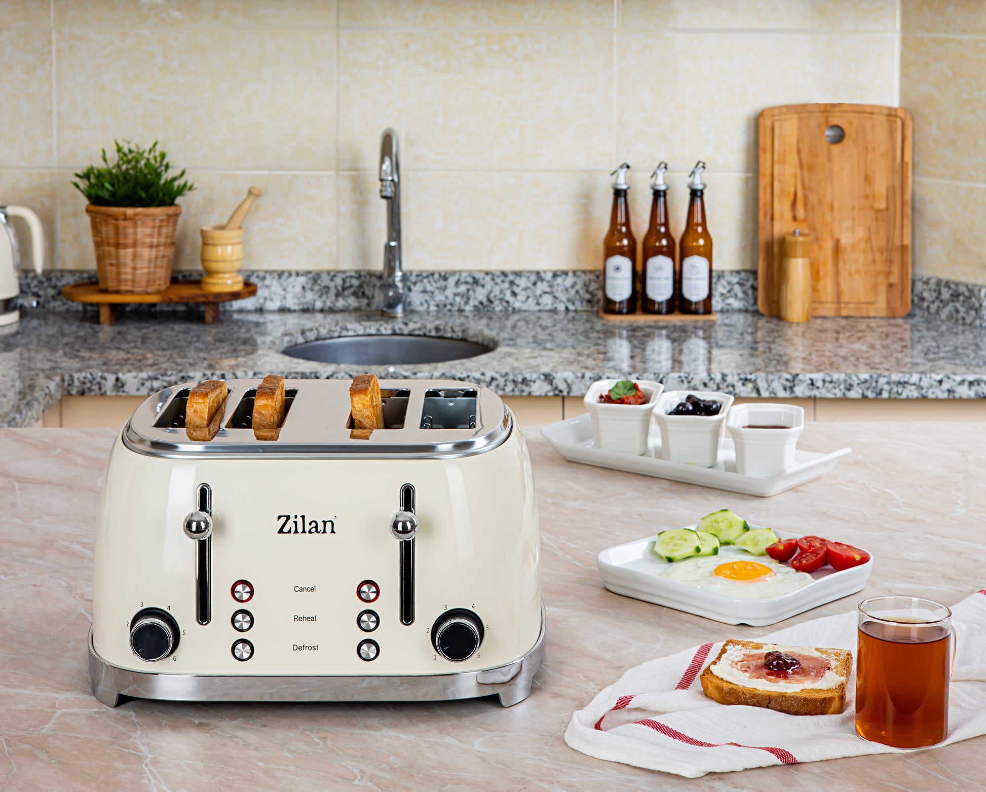 Prajitor de paine Retro Zilan ZLN1214, 4 felii de paine, 1500W, 6 trepte, dezghetare, reincalzire, picioruse antiderapante