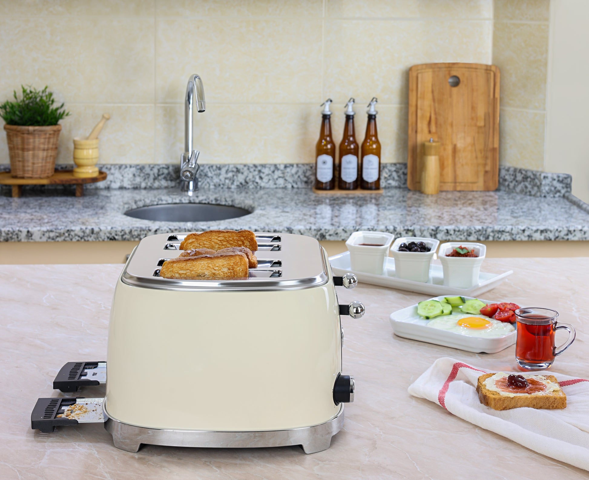 Prajitor de paine Retro Zilan ZLN1214, 4 felii de paine, 1500W, 6 trepte, dezghetare, reincalzire, picioruse antiderapante