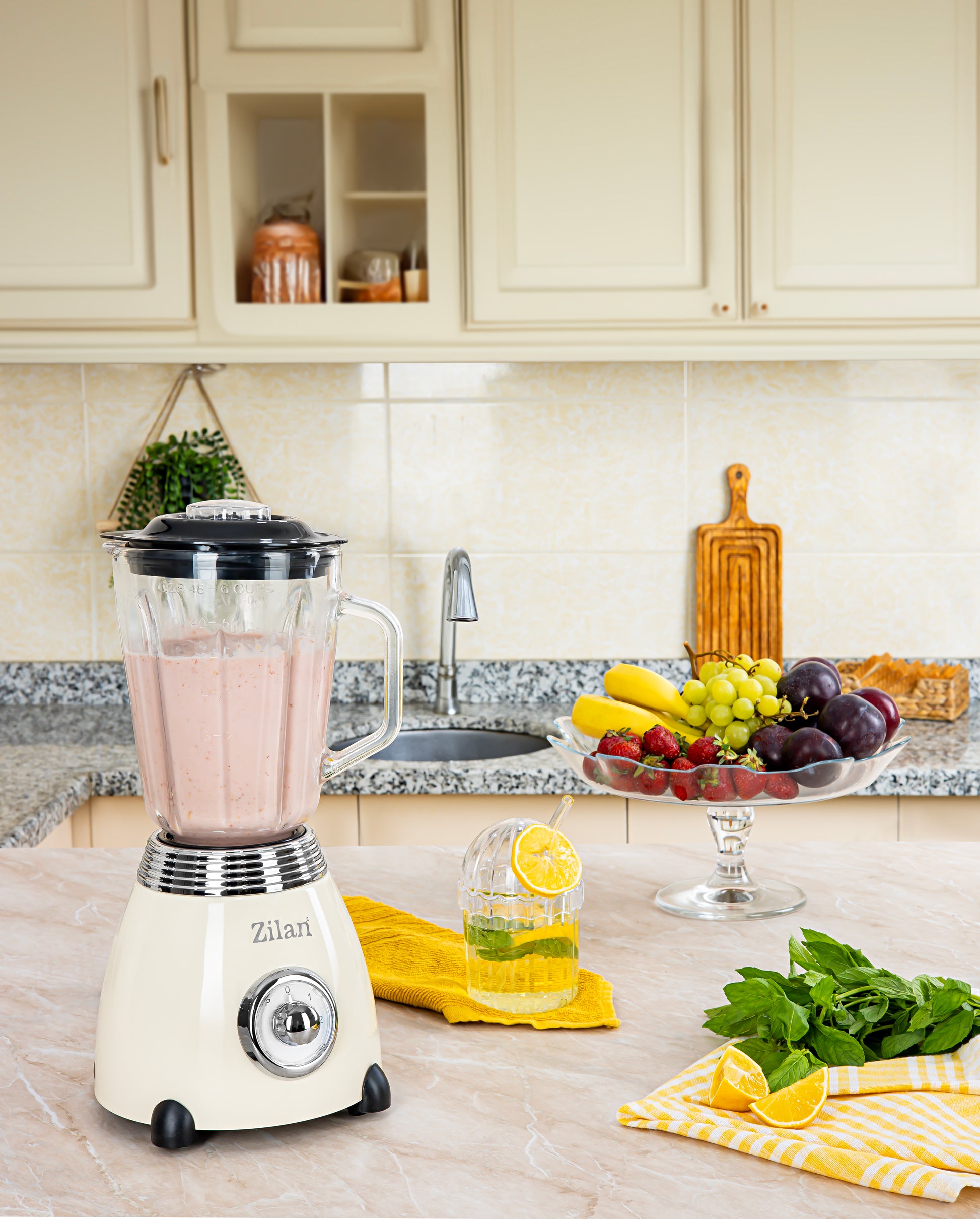 Blender Retro Zilan ZLN1207, putere 500W, capacitate 1.5L, 2 trepte de viteza, functie Pulse, vas din sticla, lame din otel inoxidabil