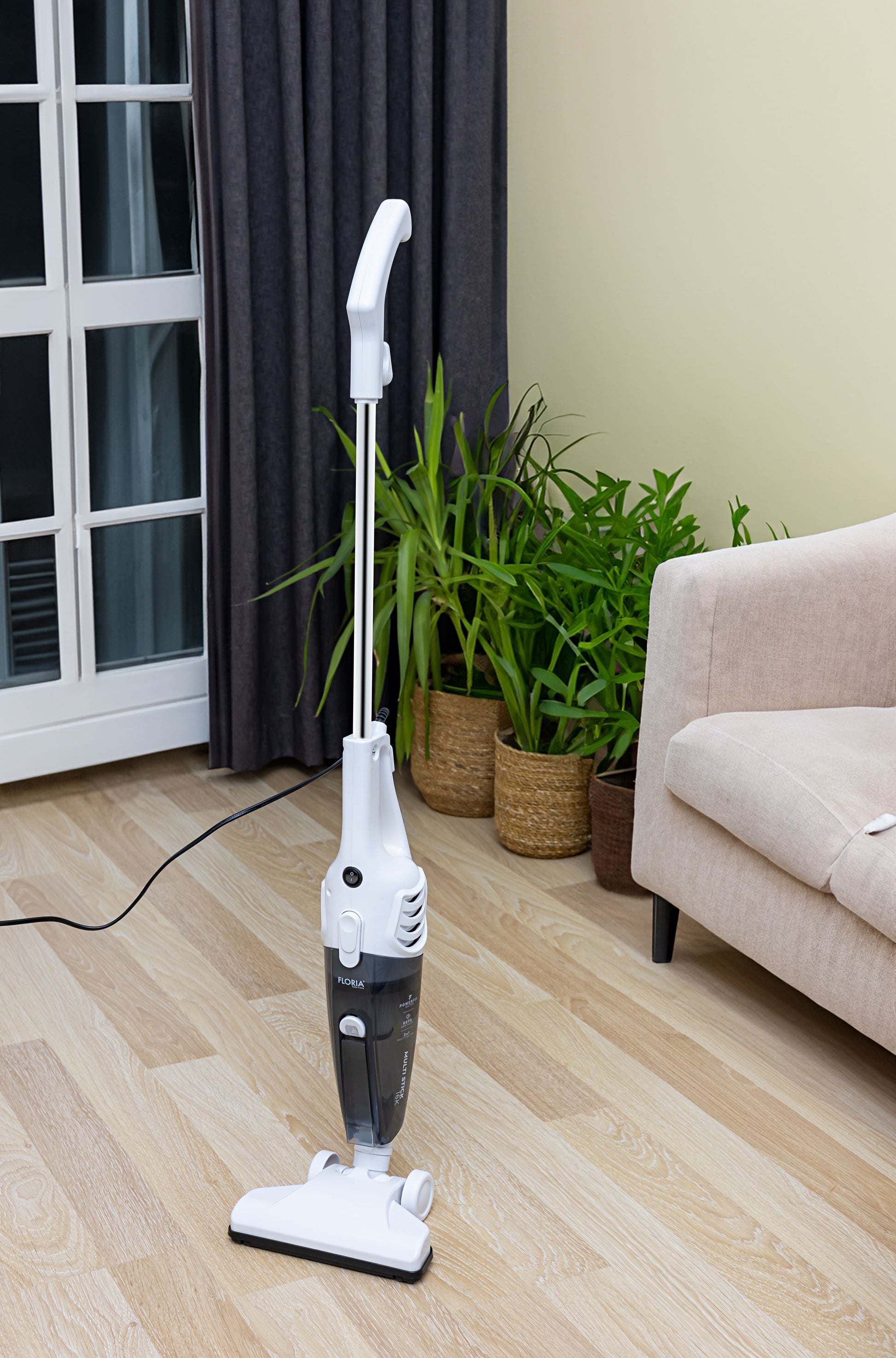 Aspirator vertical Floria ZLN8192 Alb, 2 in 1, fara sac, 800W, cablu de 4.2 m