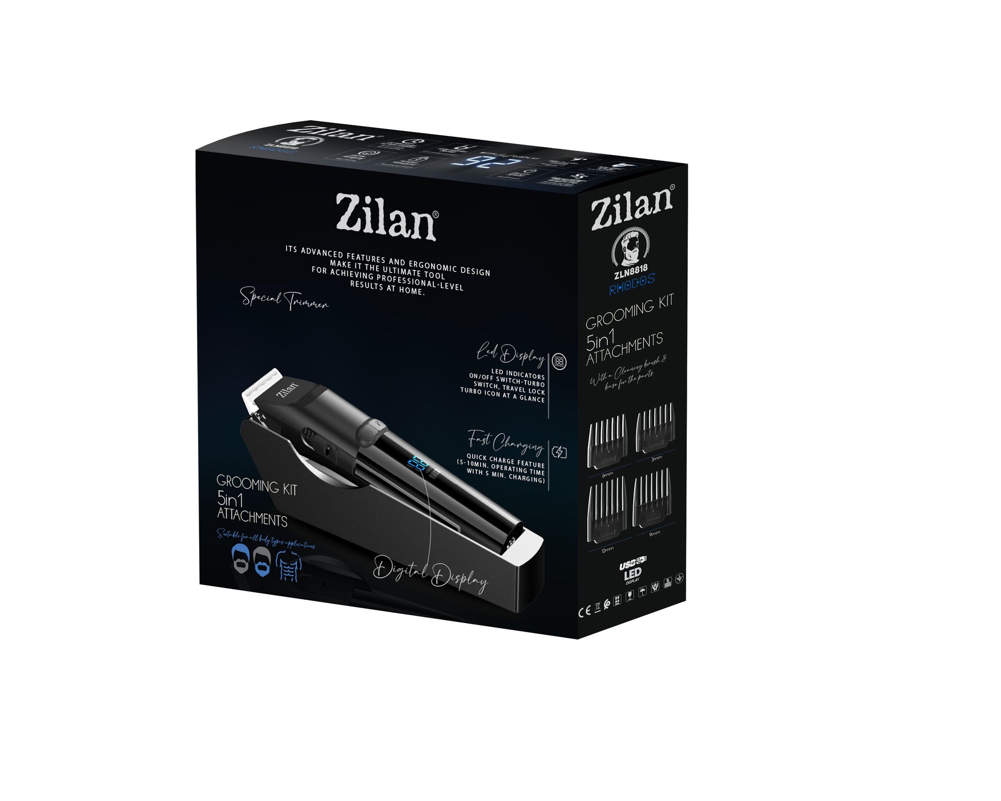 Aparat de tuns trimmer Zilan ZLN8818 Rhodos, afisaj LED, incarcare rapida, lama detasabila
