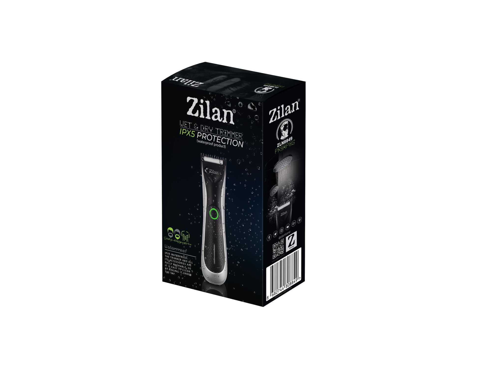 Aparat de tuns Trimmer Zilan ZLN8849 Priapos, Indicator LED cu 2 culori, Otel inoxidabil, Protectie IPx5, Incarcare rapida