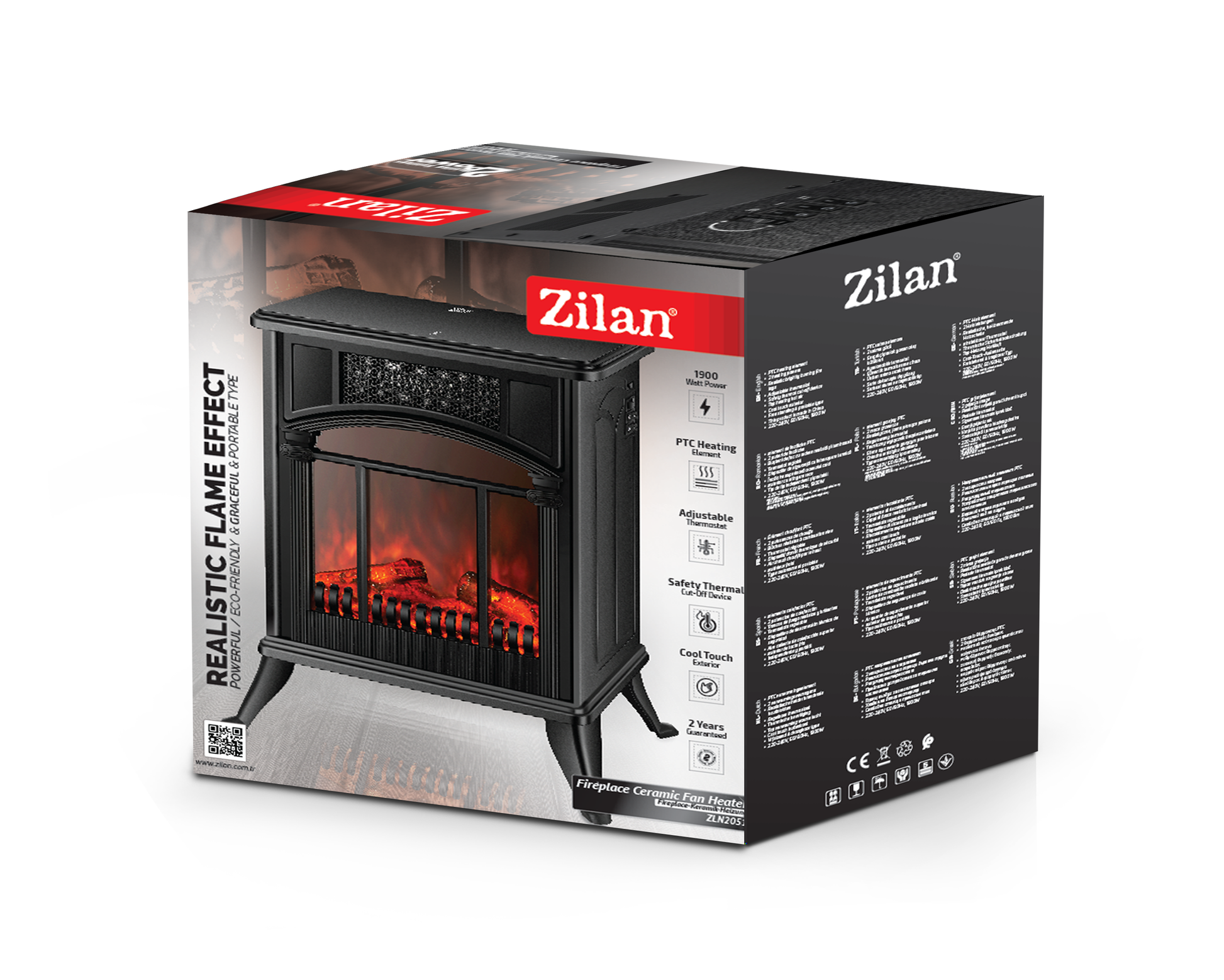 Semineu electric Zilan ZLN2051, 2 trepte de putere 1900W, element de incalzire PTC, afisaj realistic