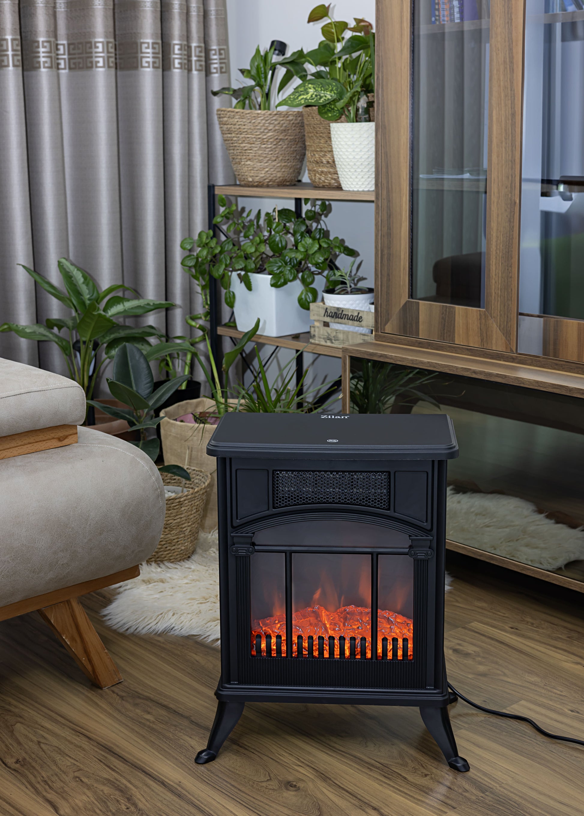 Semineu electric Zilan ZLN2051, 2 trepte de putere 1900W, element de incalzire PTC, afisaj realistic