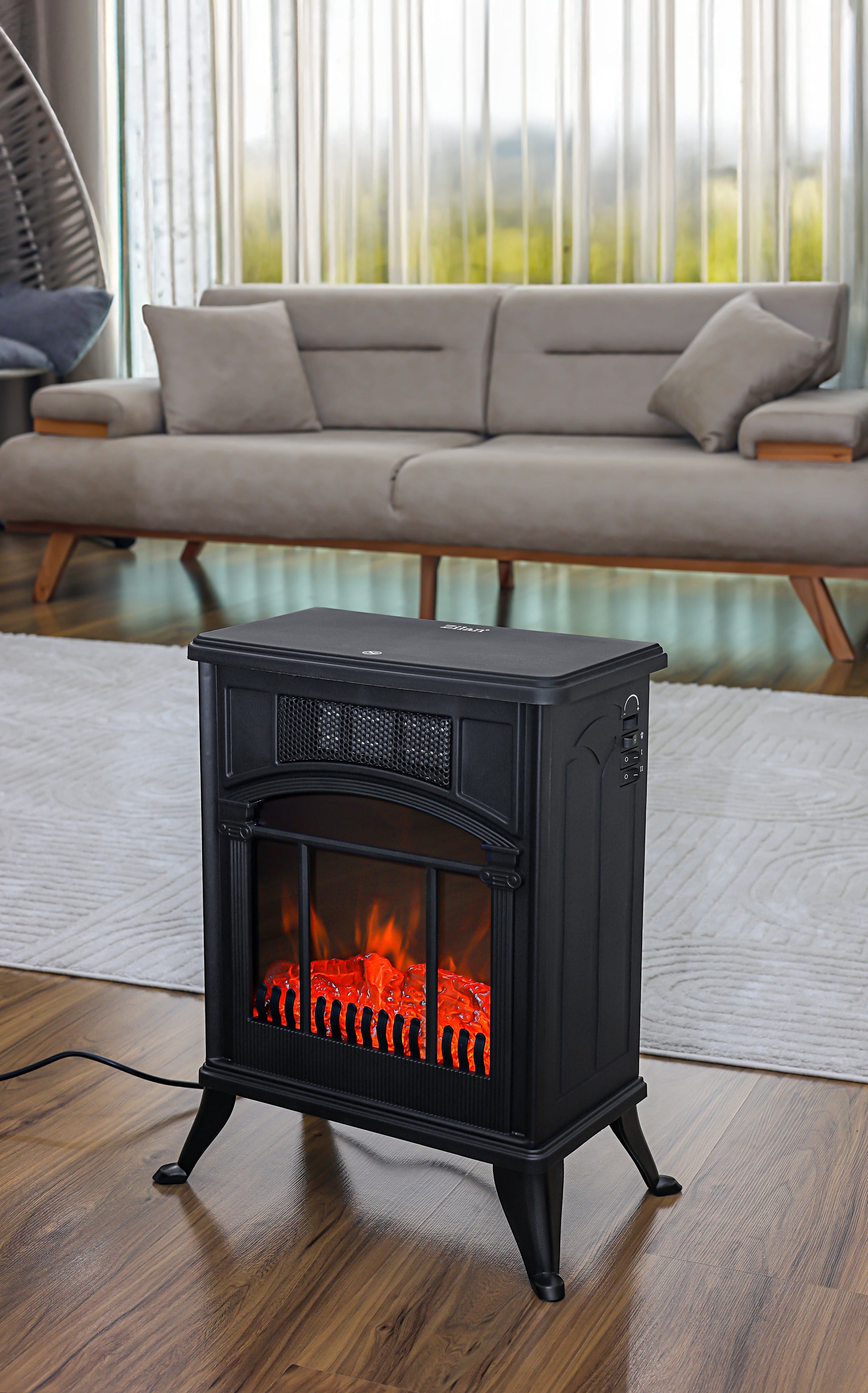 Semineu electric Zilan ZLN2051, 2 trepte de putere 1900W, element de incalzire PTC, afisaj realistic