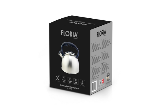 Ceainic din inox cu fluier Floria ZLN1269, Exterior polishat, Compatibil gaz, electric  inductie, Capacitate 3L