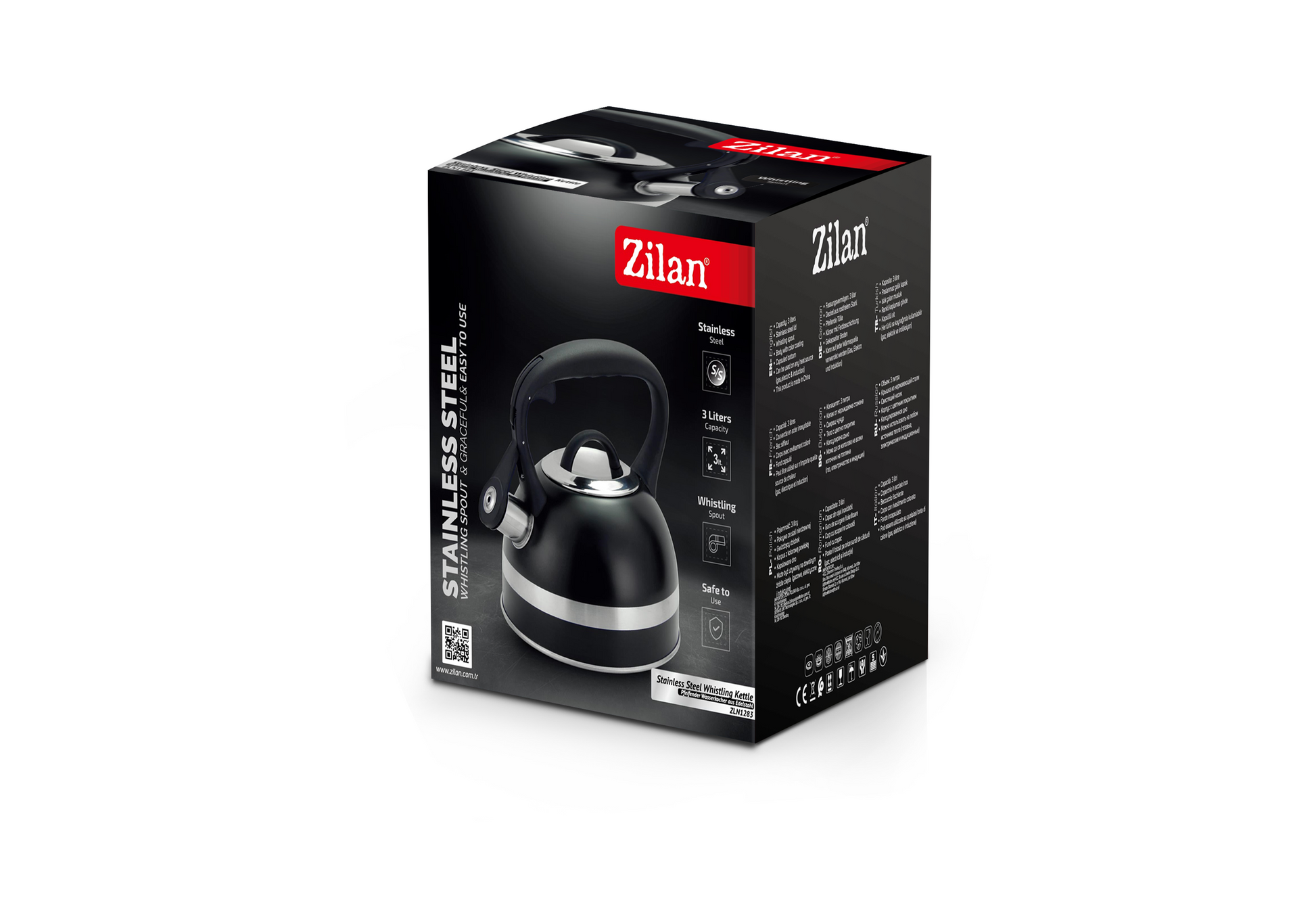 Ceainic din inox cu fluier Zilan ZLN1283, Culoare negru, Compatibil gaz, electric  inductie, Capacitate 3L