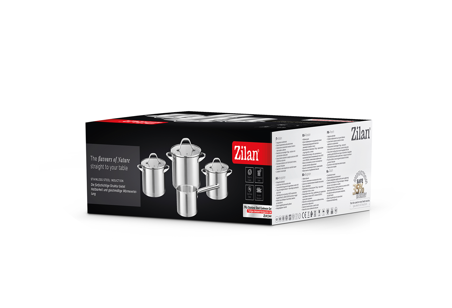 Set vase de gatit din inox Zilan ZLN1344 cu 7 piese, manere nituite, Compatibil gaz, inductie  electric, Compatibil masina de spalat vase