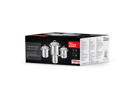 Set vase de gatit din inox Zilan ZLN1344 cu 7 piese, manere nituite, Compatibil gaz, inductie  electric, Compatibil masina de spalat vase
