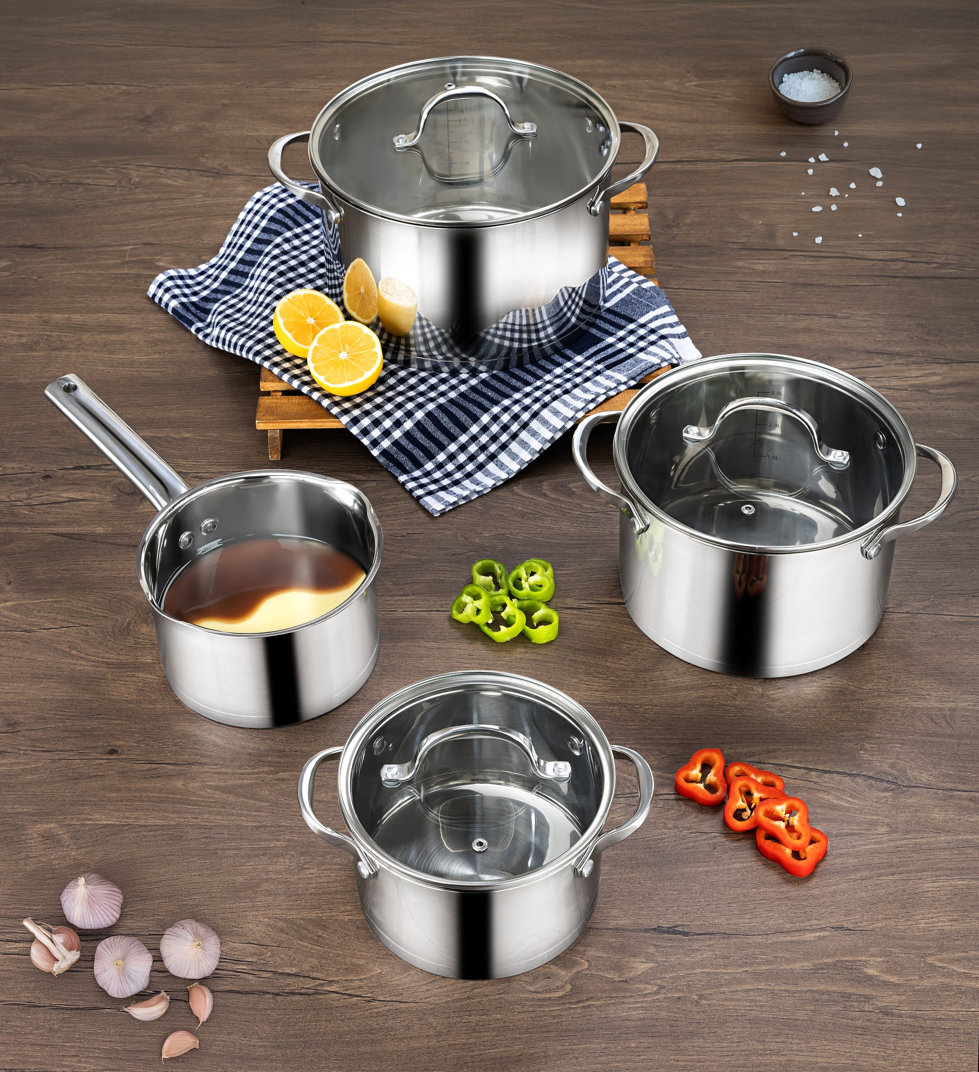 Set vase de gatit din inox Zilan ZLN1344 cu 7 piese, manere nituite, Compatibil gaz, inductie  electric, Compatibil masina de spalat vase