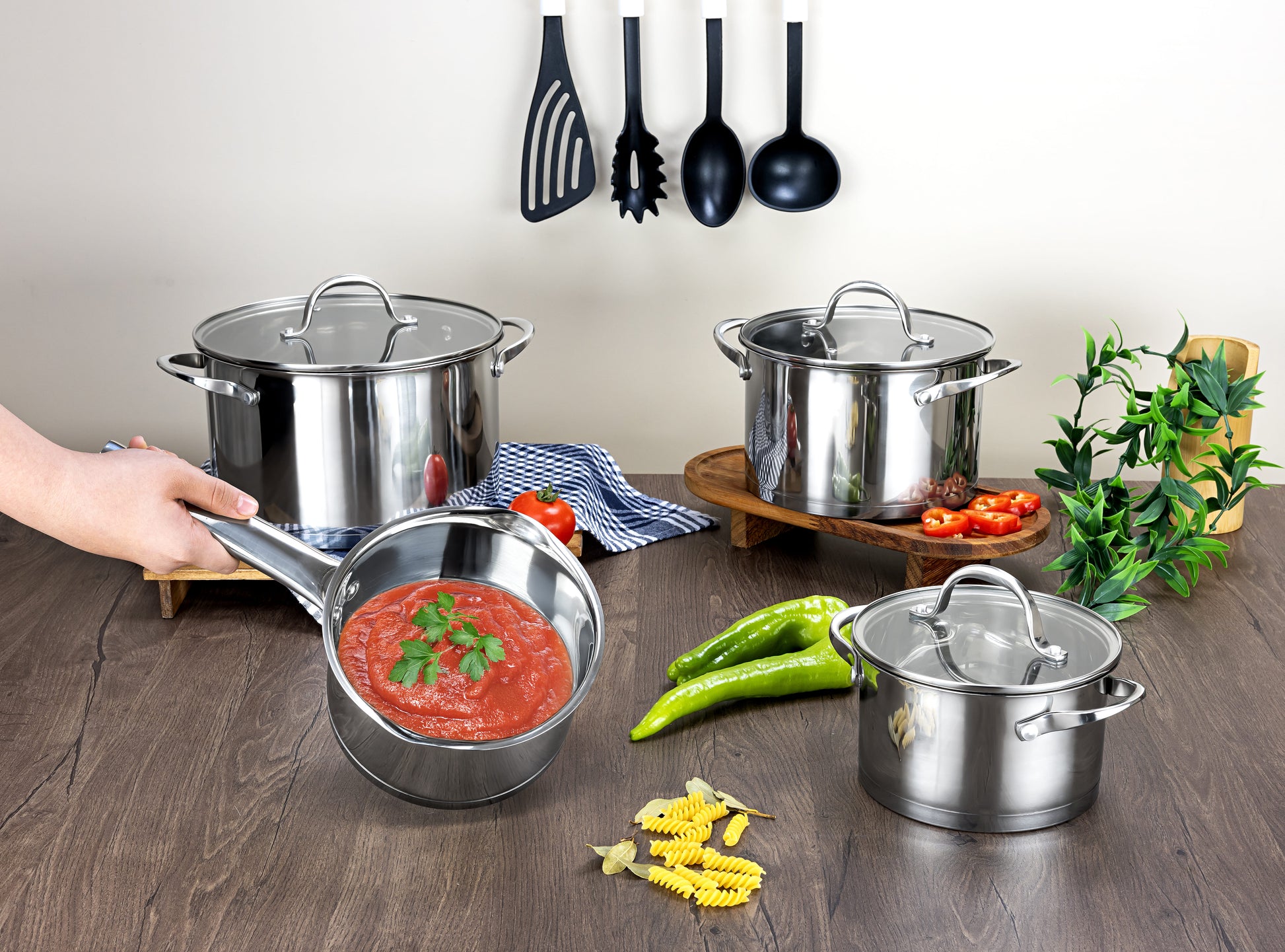 Set vase de gatit din inox Zilan ZLN1344 cu 7 piese, manere nituite, Compatibil gaz, inductie  electric, Compatibil masina de spalat vase