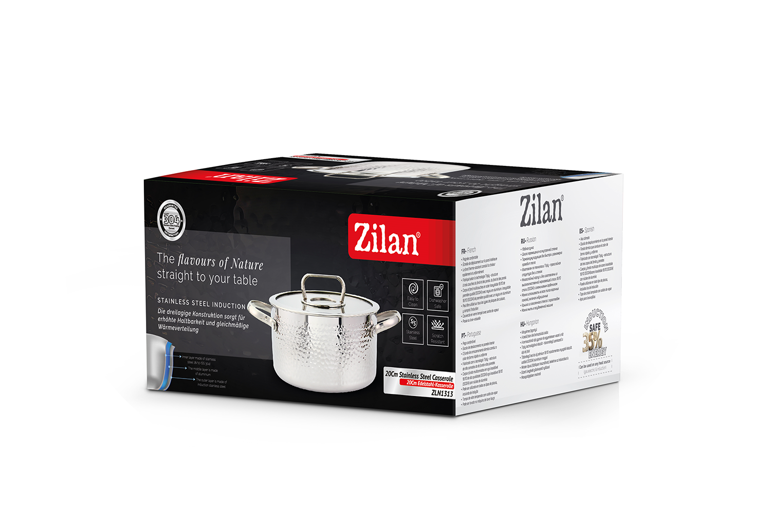 Cratita din inox Zilan ZLN1313, 2.5L, Diametru 20 cm, Manere nituite, Compatibil gaz, inductie  electric, Compatibil masina de spalat vase