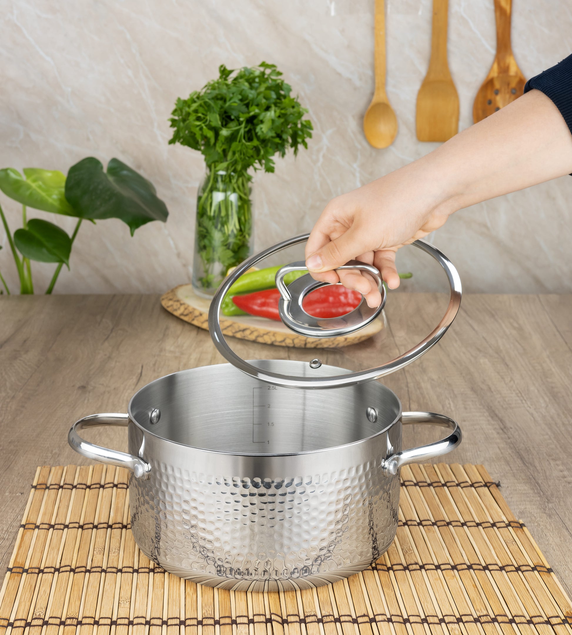 Cratita din inox Zilan ZLN1313, 2.5L, Diametru 20 cm, Manere nituite, Compatibil gaz, inductie  electric, Compatibil masina de spalat vase