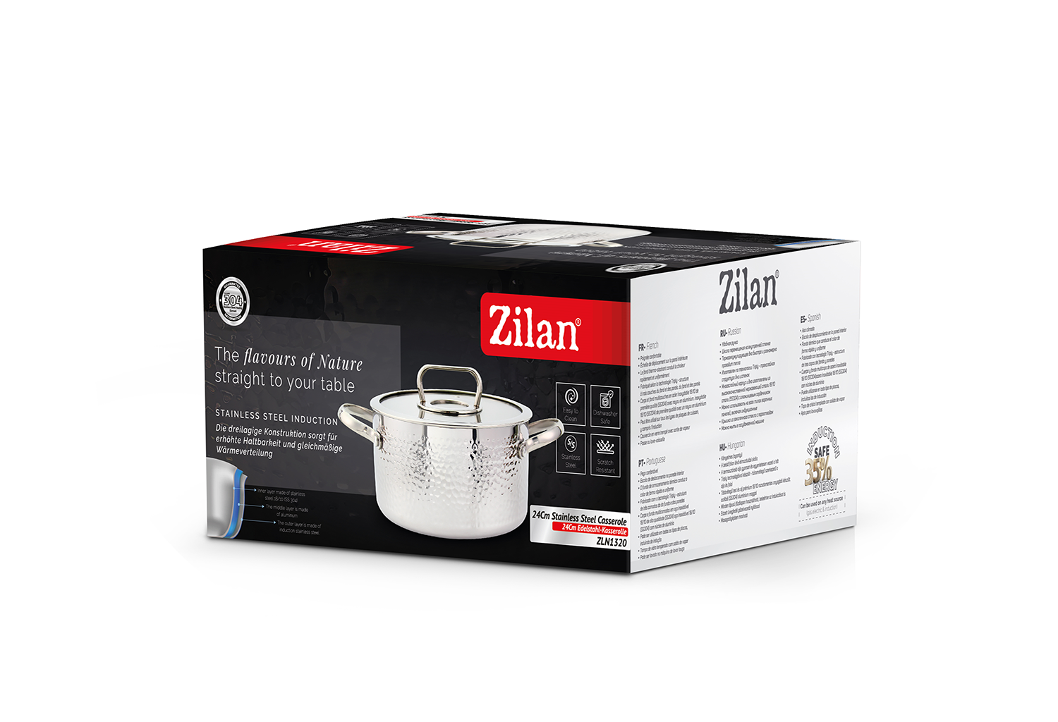 Cratita din inox Zilan ZLN1320, 4.5L, Diametru 24 cm, Manere nituite, Compatibil gaz, inductie  electric, Compatibil masina de spalat vase